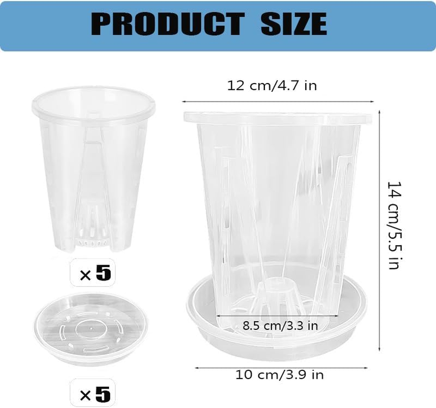 5Pcs Clear Plastic Orchid Pots with Holes and Saucers for Plants, Transparent Functional Planters for Optimal Drainage and Growth, 12Cm image number 6