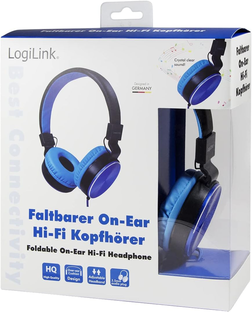 Logilink HS0049BL - Elegant Foldable Stereo Headphones with High Sound Quality Blue image number 5