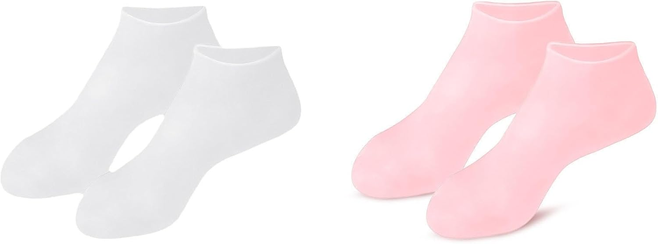2 Pairs Thickened Silicone Socks for Women,Silicone Moisturizing Socks for Dry Cracked Feet,Foot Spa Socks for Cracked Heels,Softening Rough Skin and after Pedicure Care (White，Pink, One Size)