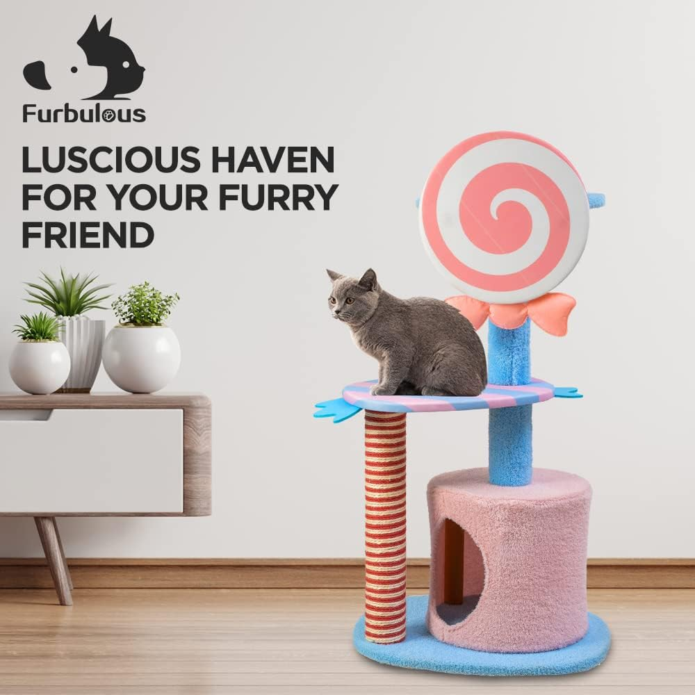 Furbulous 96CM Attractive Cat Tree Tower Scratching Post with Luxury Condo - Candy image number 2