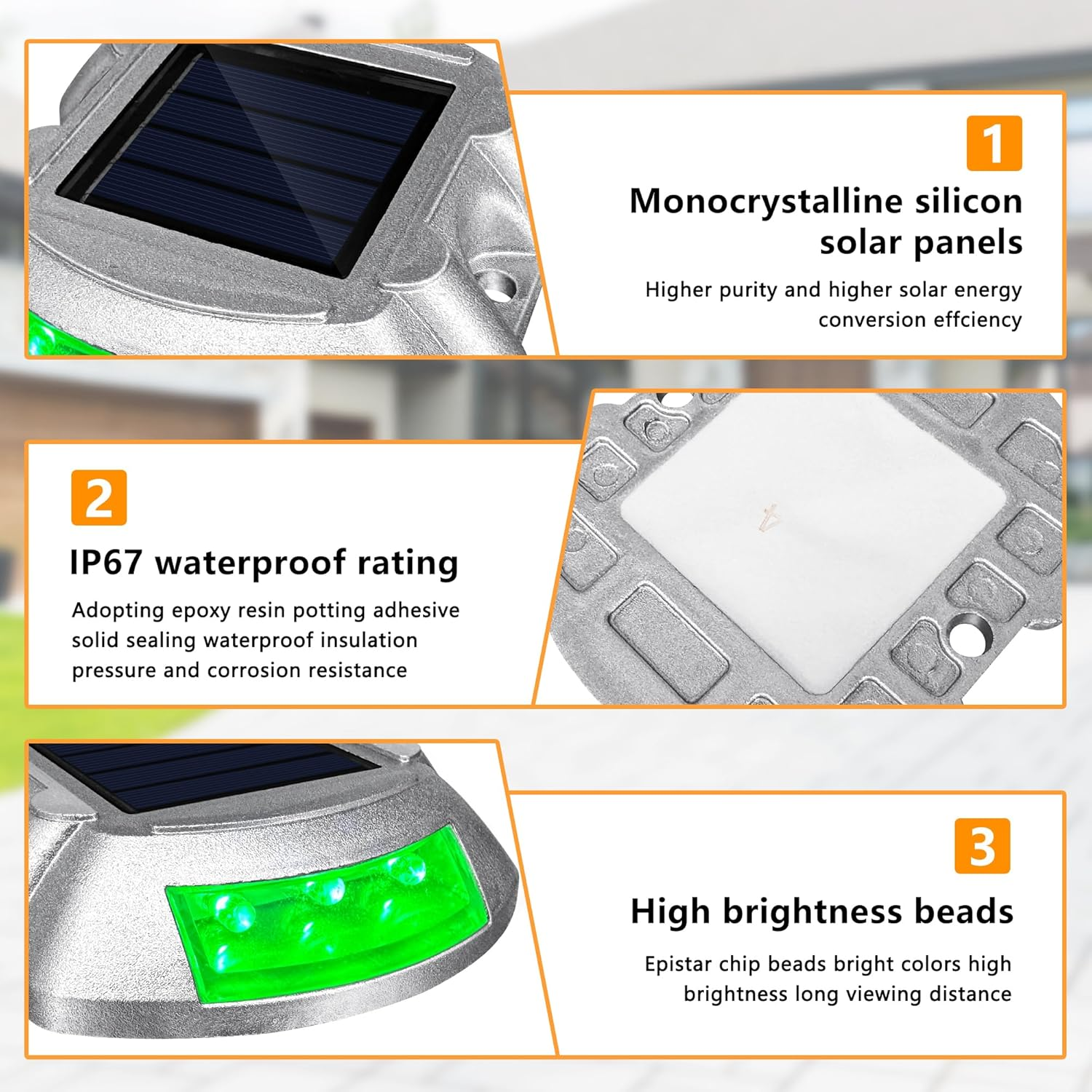 2 Pack Solar Driveway Lights,Solar Deck Lights,Ground Marker Lights,Wireless Driveway Safety Light,Cast Aluminium Road Highway Spike Lamp,Waterproof Wireless Dock Light for Pathway Garden Walkway image number 1