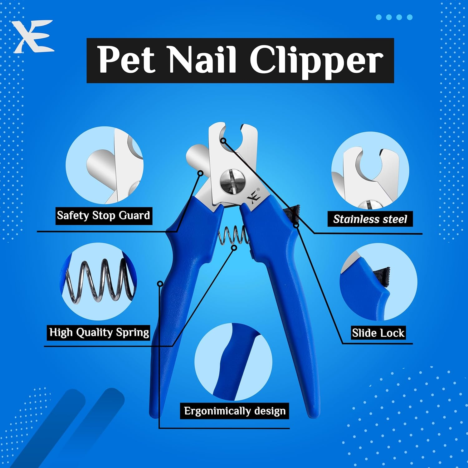 XE Stainless Steel Pet Nail Clipper &ndash; Non-Slip Handle Nail Cutter for Pets with Protection Guard, Cat and Dog Claw Trimmer with Nail File, Professional Grooming Tool for Dogs, Cats & Other Pets image number 6