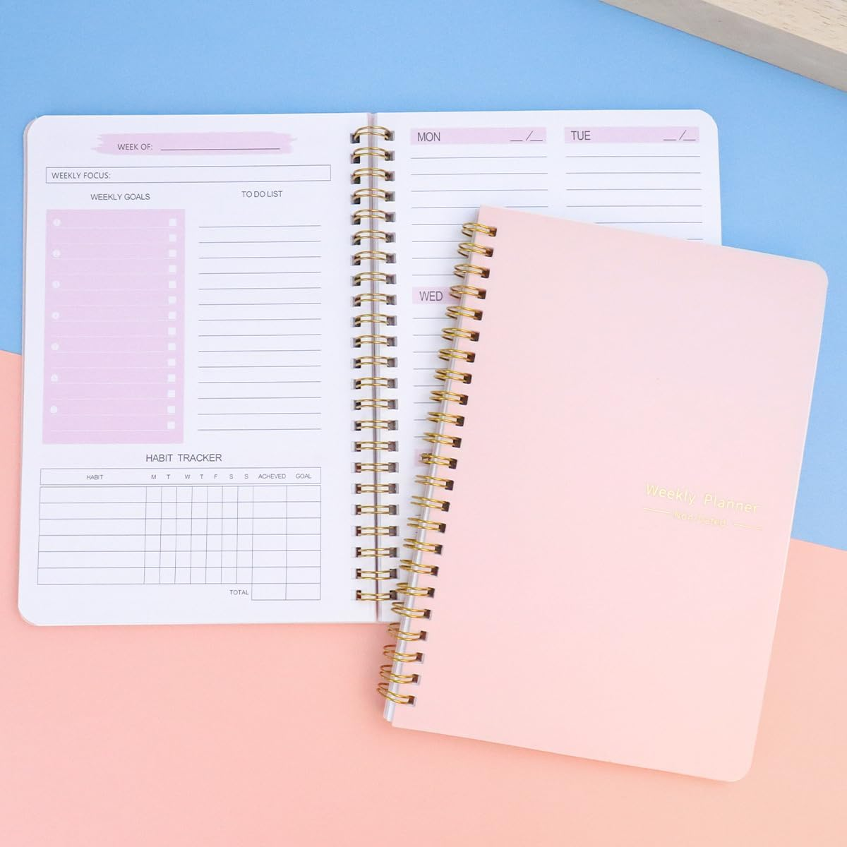 OSYLICT Weekly Planner Notebook,Undated A5 Daily Planner to Do List Diary,52 Weekly Habit Tracker Journal with Spiral Binding for College Work School Home Supplies (Pink)