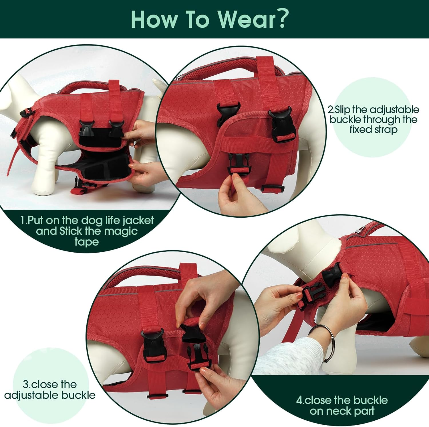 Kuoser Dog Life Jacket High Flotation, Reflective Dog Life Vest for Swimming Boating, Adjustable Small Medium Large Dog Lifejacket, Lightweight Dog Life Preserver Rescue Handle Spring Summer Pool image number 4