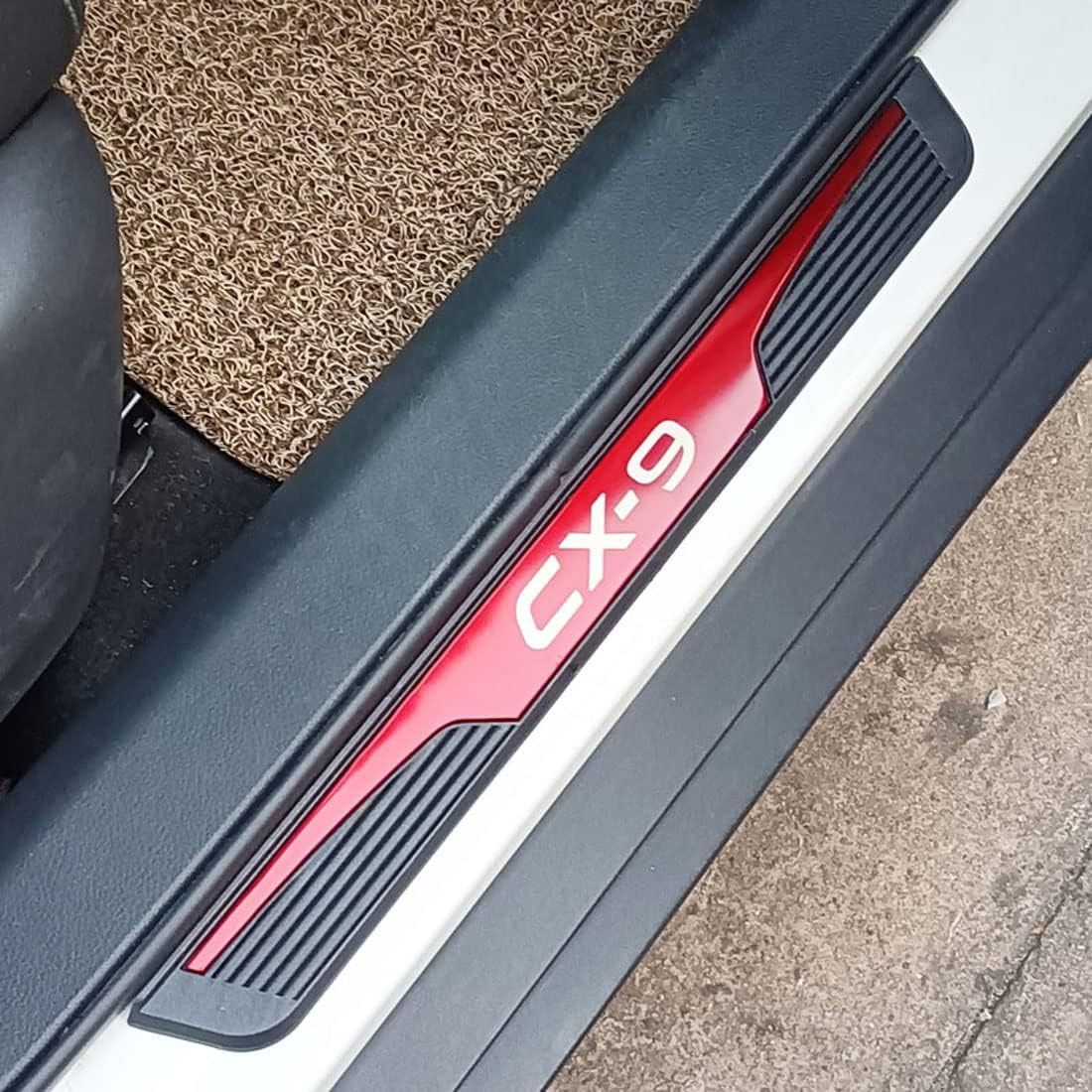 FEOYDS Stainless Door Sill Protector Kick Plate Entry Guard Kit for Mazda CX-9 2017-2023 Interior Accessory (Red) image number 3