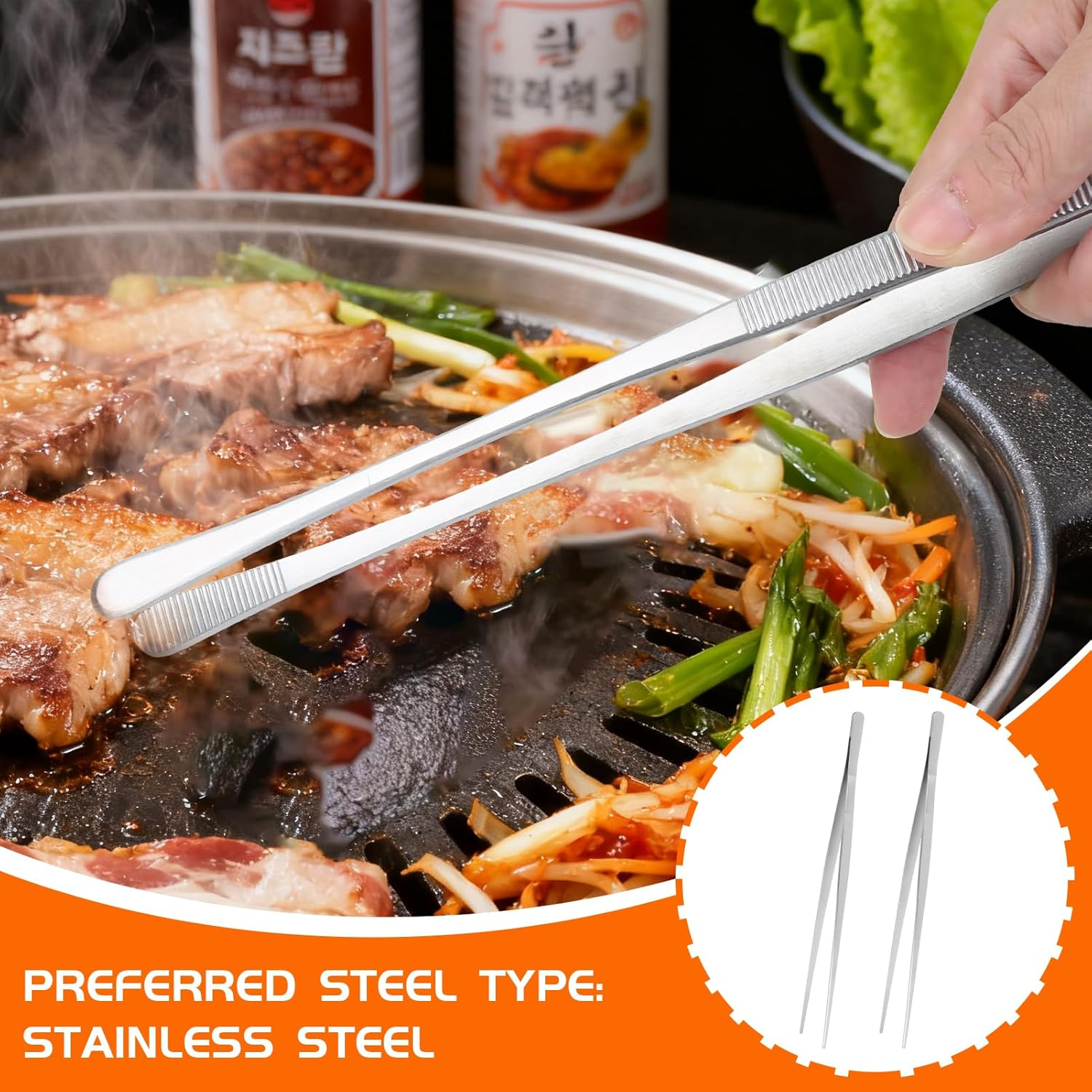 Cooking Tweezers Set, 2PCS 12-Inch Stainless Steel Kitchen Tongs with Fine Head and Broader Head, Professional Cooking Tools for Kitchen, BBQ & Culinary Tasks
