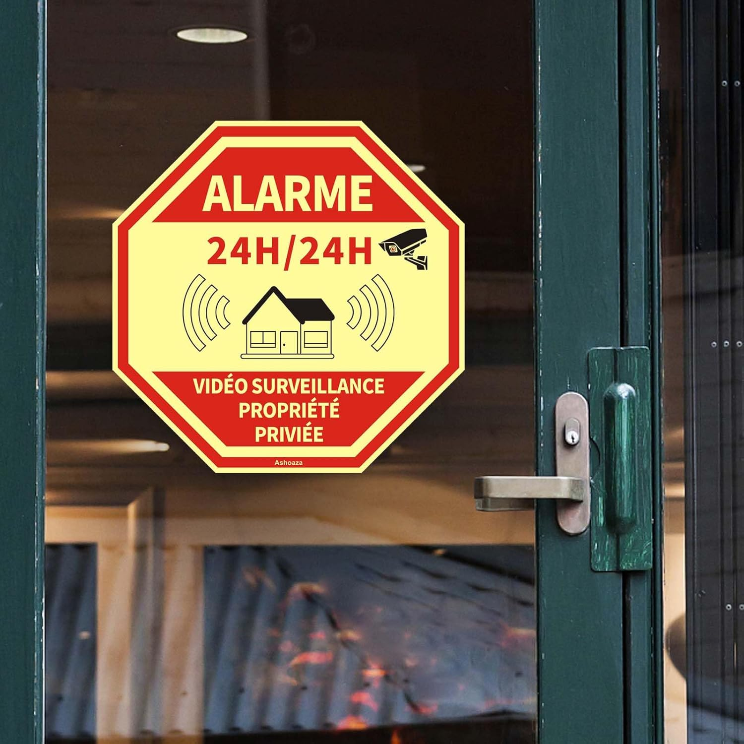 FR Shoaza Home Illuminated 4 Alarms CCTV Security Self Adhesive Home Glow in the Dark Octagonal 20X20Cm image number 3