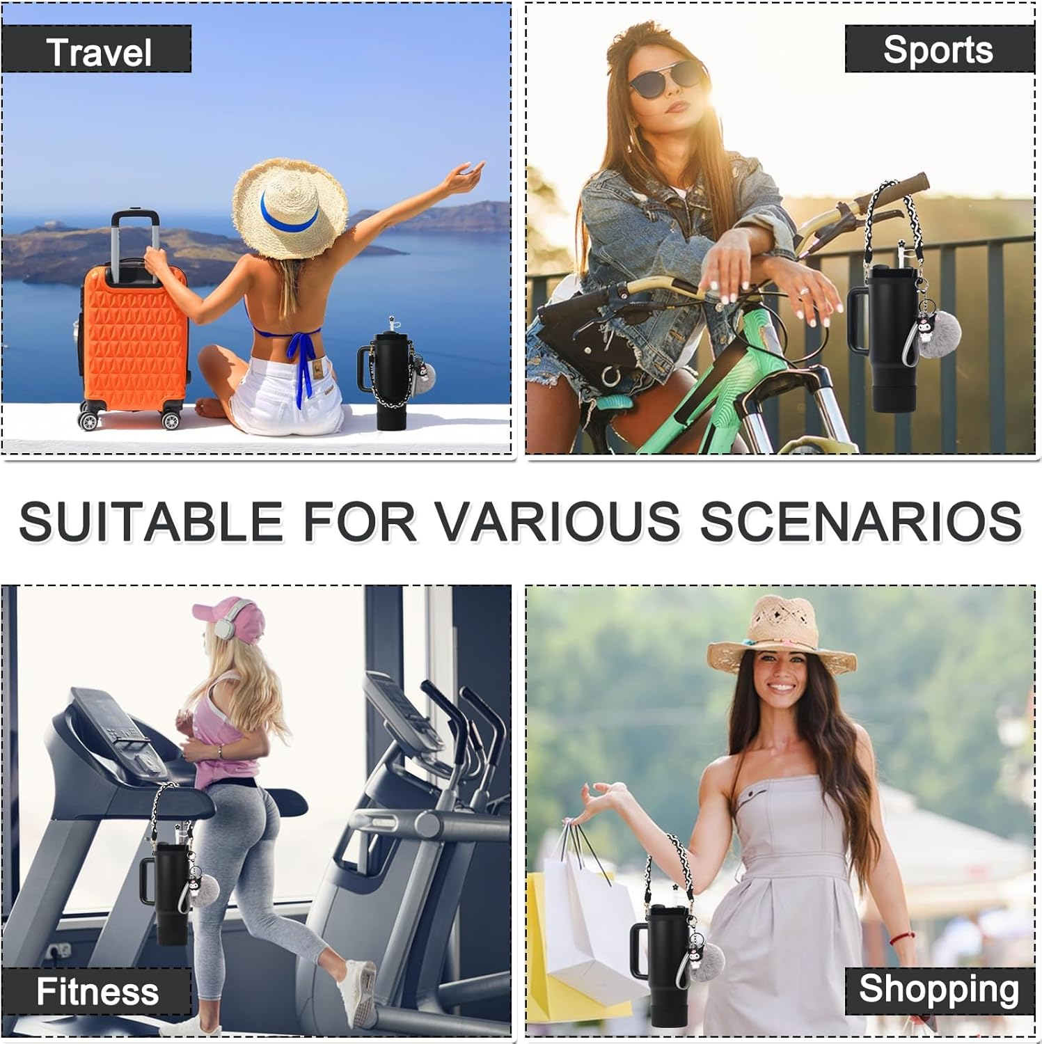 Stanley Cup Accessories Set, Cartoon Cute Kawaii Pom Pom Design Water Bottle Handle Strap, Silicone Stanley Cup Boot, Stanley Charms for Stanley Cup 30/40Oz Tumble image number 2