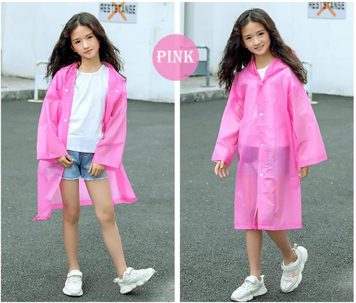 Kids Rain Poncho 2 Pack, Reusable Raincoat Rain Jackets for 6-14 Girls Boys - 2 White image number 4