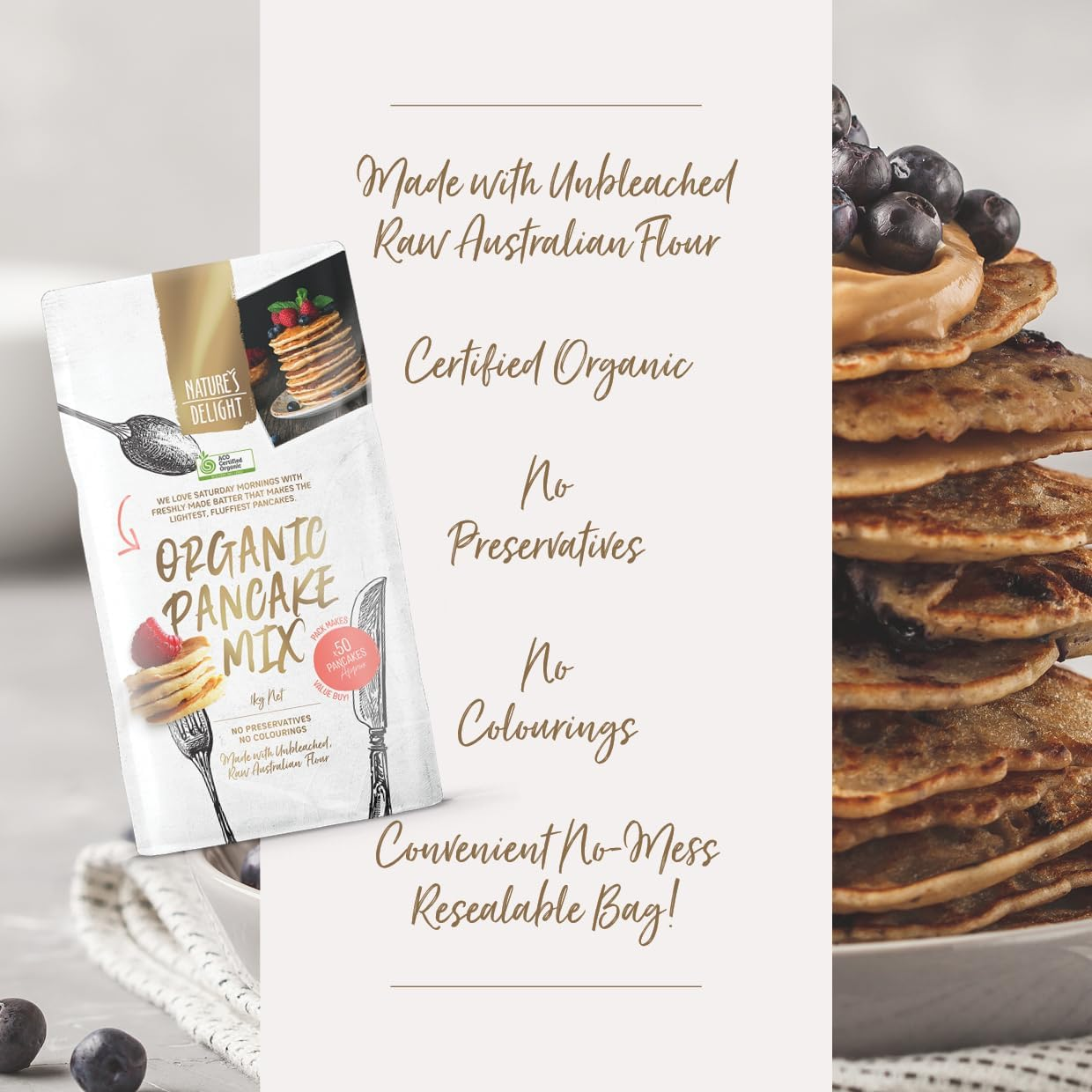 Natures Delight Organic Pancake Mix 1KG image number 1