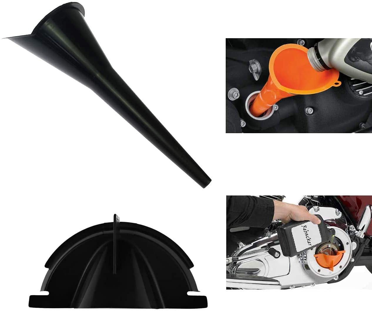 HDBUBALUS Motorcycle 9" Crankcase Fill Funnel Primary Case Oil Fill Set Fit for Harley Black image number 3