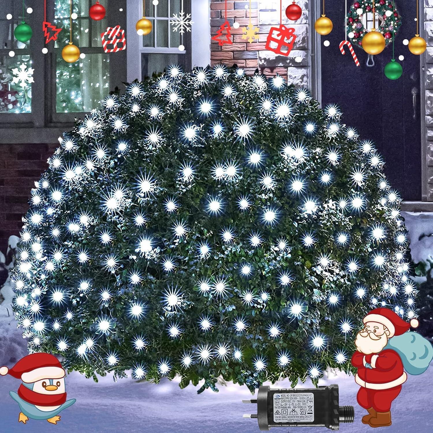 Christmas Lights, Christmas Net Lights 200LED Plug-In Mesh Lights 3X2M Bush Lights 8 Modes Led Net Lights Waterproof Christmas Lights for Bushes Tree Shrubs outside Indoor Decorations, White image number 4