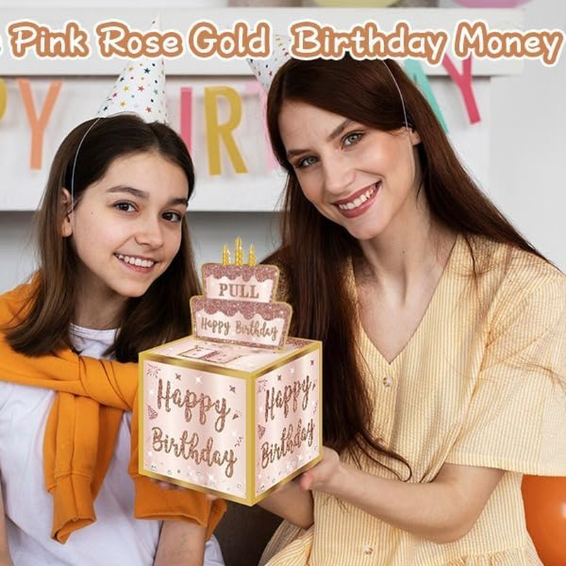 Birthday Money Pull Box, Money Box for Cash, Pull Birthday Money Gift Box with Money Bags, Gift Boxes for Men Women Boys Girls (Pink) image number 1
