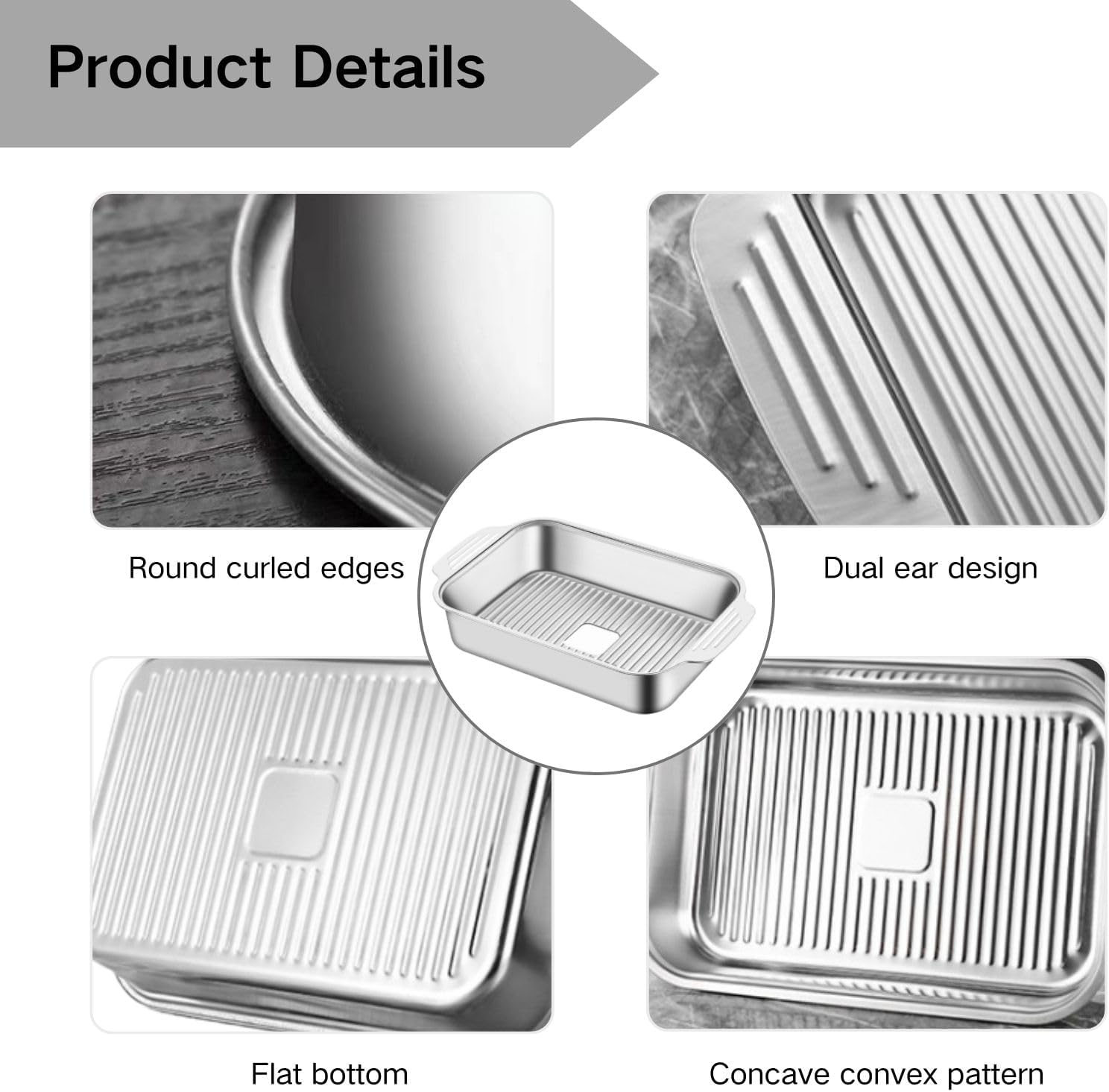 Poemtian Stainless Steel Fish Plate, Kitchen Serving Grill Tray, Stainless Steel Rectangle Tray image number 1