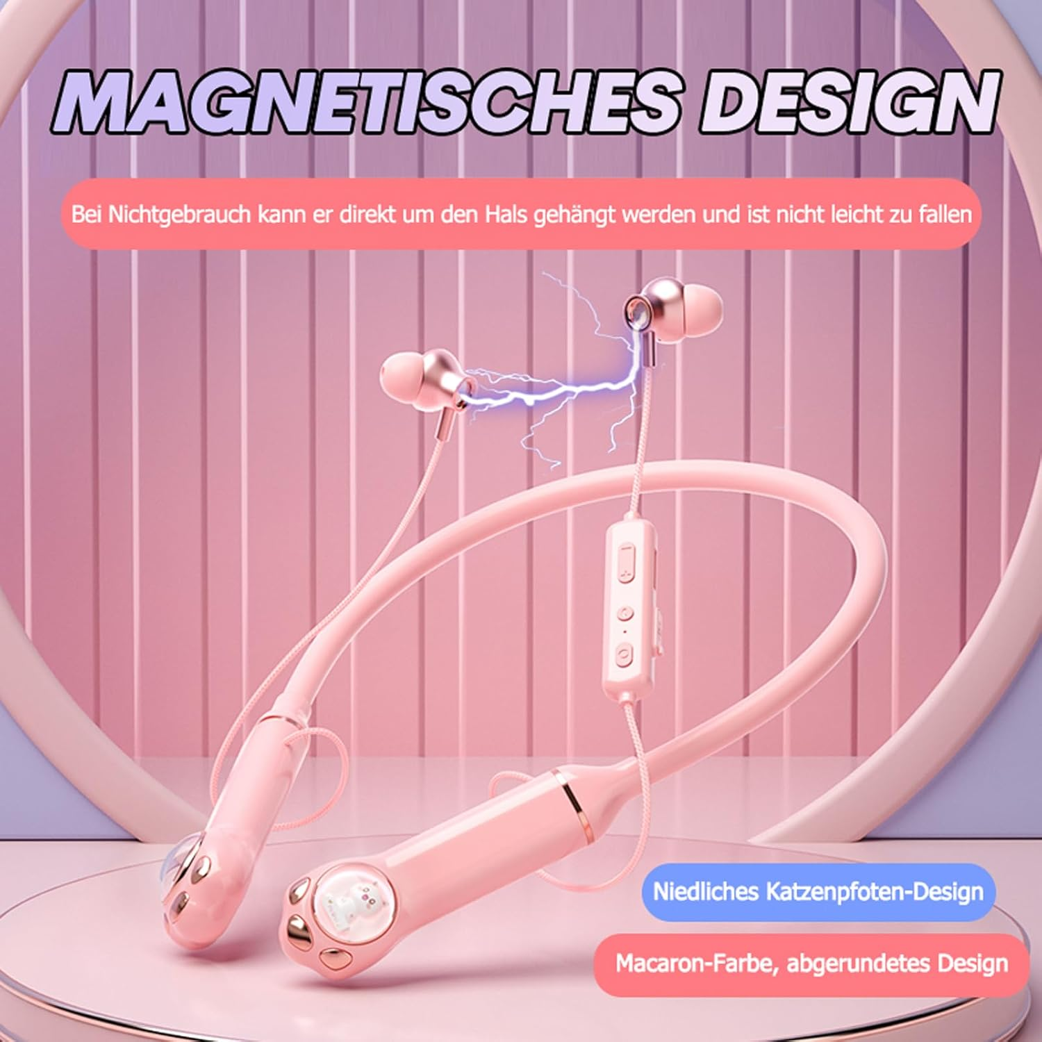 Xmenha Bluetooth Headphones Children'S In-Ear Wireless with Neckband for School Boys Girls Children'S Headphones Wireless Earbuds Headphones Wireless Earphones with Cable for Ipad Kindle Mobile Phone - Pink image number 4