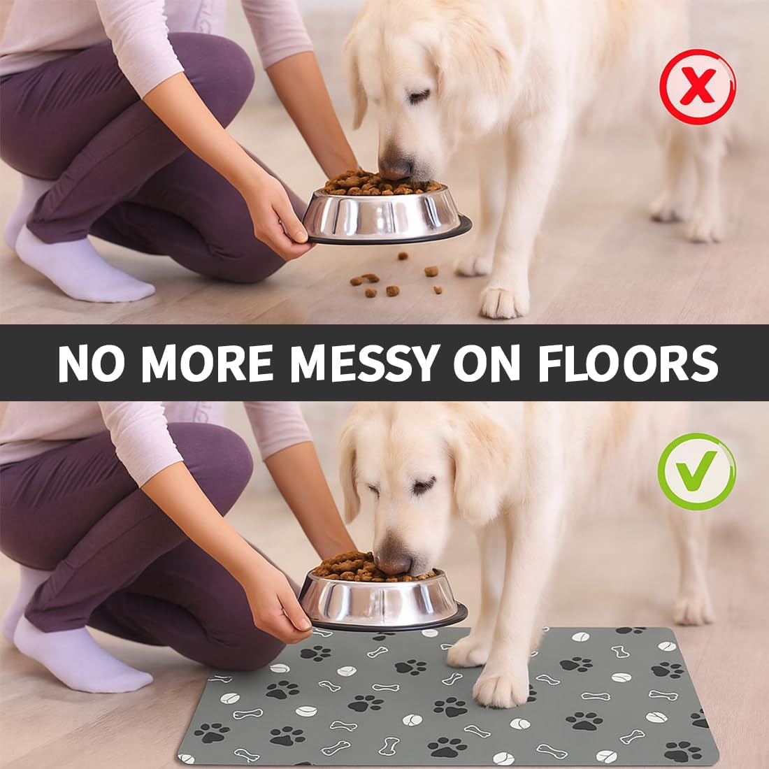 Bowl Mat Dog Non-Slip Feeding Mat Cats Personalised Mat Pets Quick Drying Easy Clean Bowl Mat for Pets Cats Dogs (Grey, 30 X 40 Cm) image number 1