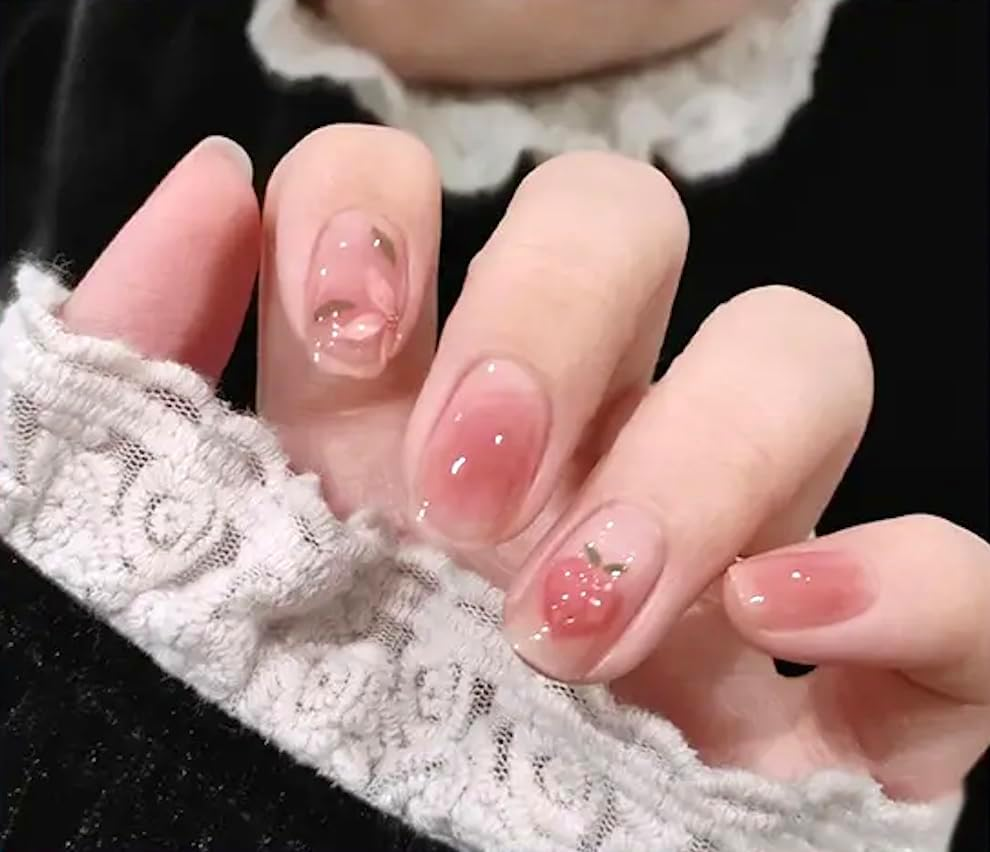 24 Pcs Press on Nails Squoval Shape Full Cover Artificial DIY Nails with Box (Rainbow Sunshine)