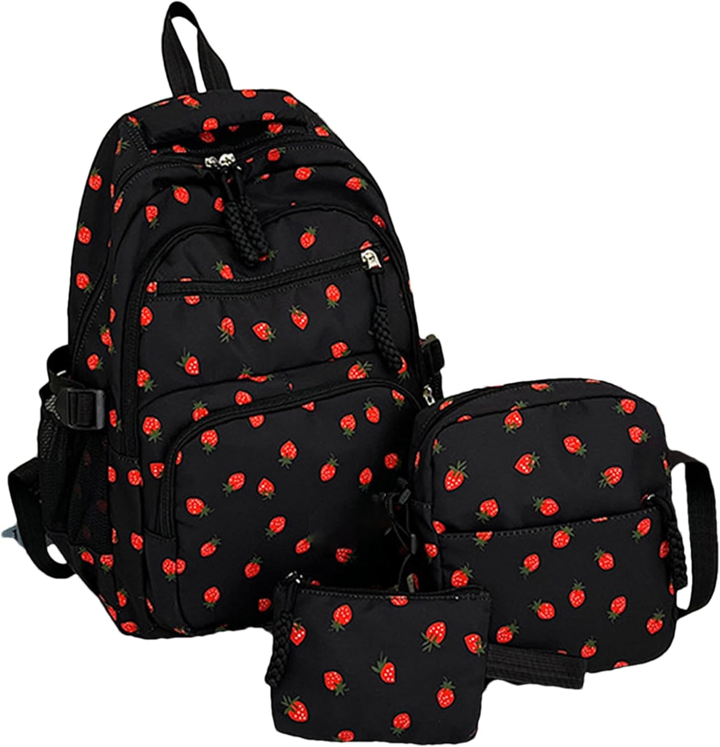 Strawberry Backpack - Women 3-Piece Leisure Bag, Simple College Style Backpack | Laptop School Bookbag with Pen Bag Shoulder Bag, Student Daily Commuting Accessories for Nursery in Front