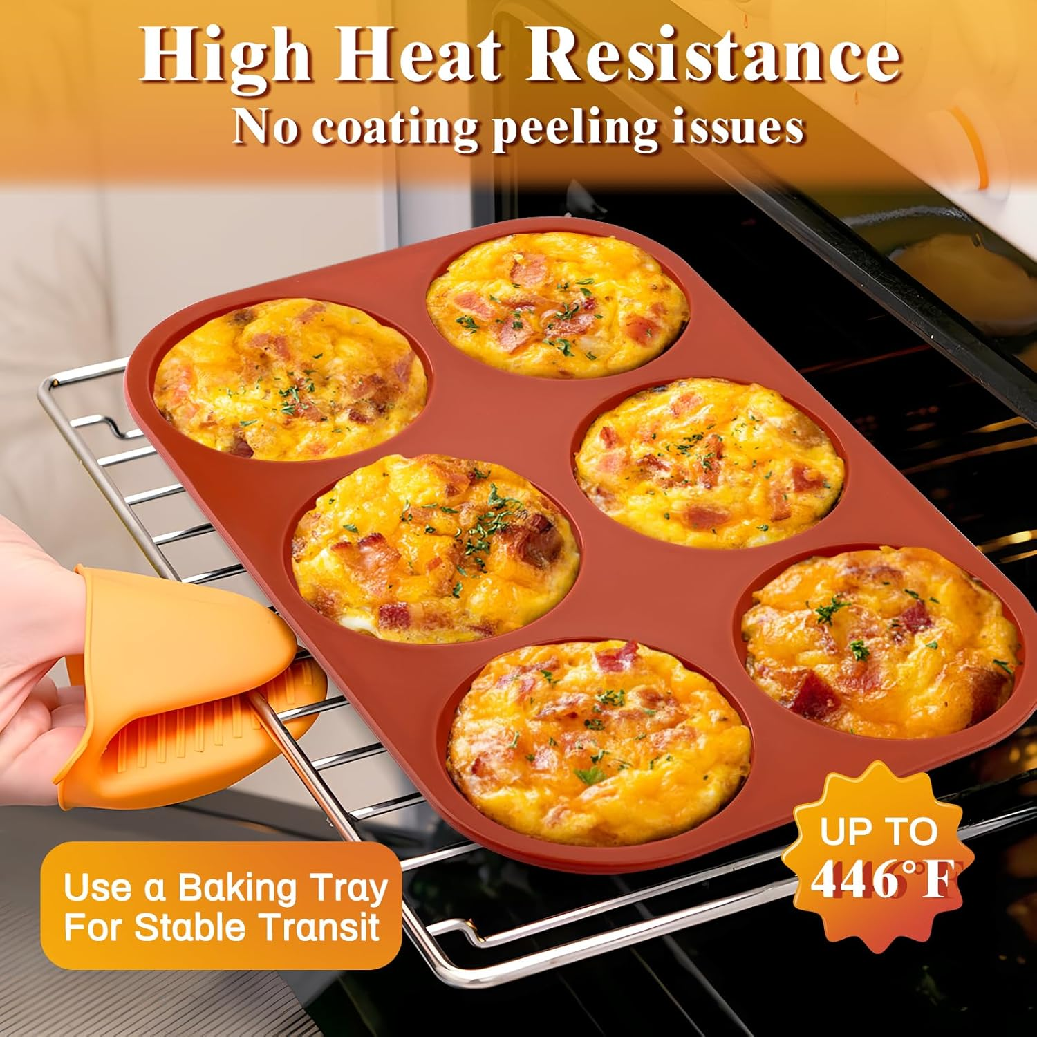 Ocmoiy 4 Inch Silicone Egg Mold for Breakfast Sandwiches, 3 Pack Non-Stick Silicone Jumbo Muffin Top/Hamburger Bun Pan Eggs Bites Molds for Oven Baking Egg Patty, Pancake, Frittata image number 3