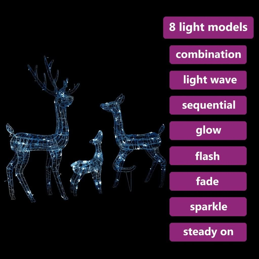 Christmas Reindeer, Xmas Light up Reindeer Outdoor Yard Christmas Decoration Acrylic Reindeer Family Christmas Decoration 300 LED Cold White image number 6