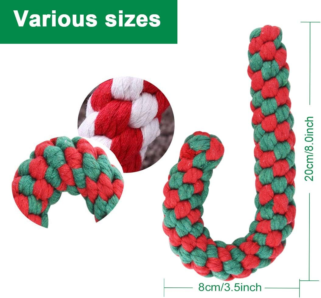 Christmas Stocking Toy，2 Pack Christmas Dog Rope Toy Gift Set Candy Cane Rope Toy Cotton Chew Toy for Puppy Medium and Largr Dogs Teething Cleaning and Training image number 3