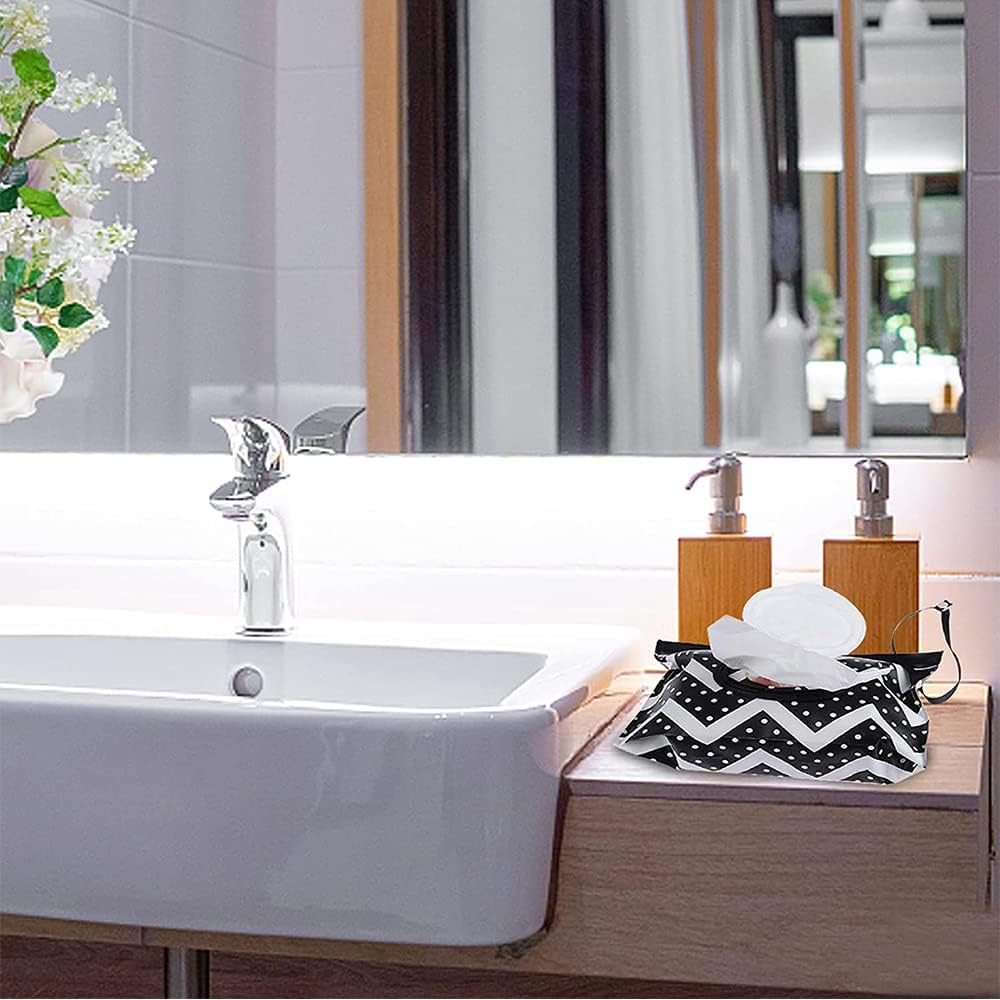 1X Black Wavy EVA Baby Wet Wipe Pouch Wipes Holder Case Reusable Refillable Wet Wipe Bag - Black Wavy X4 image number 3