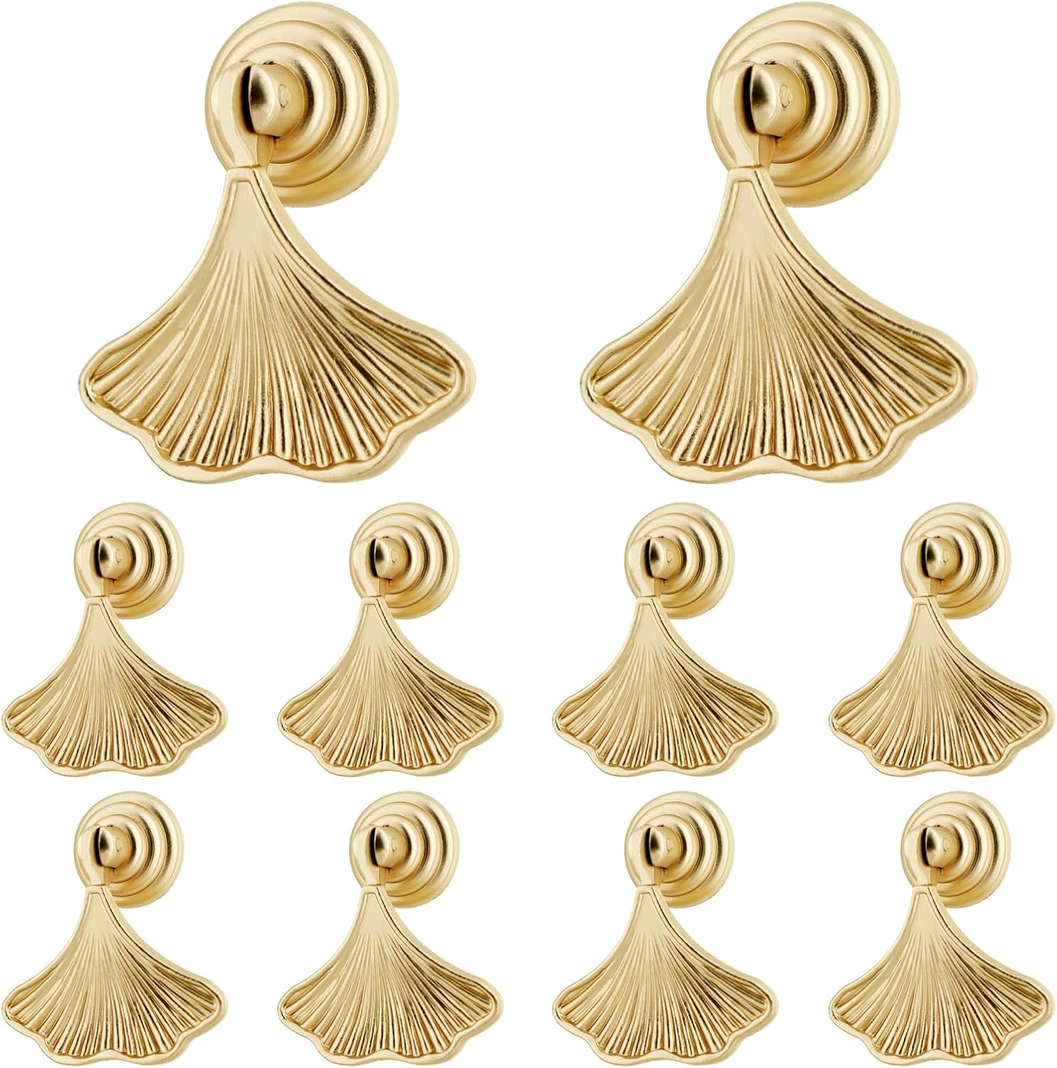 10 Pcs Ginkgo Leaf Drawer Knobs, Zinc Alloy Gold Kitchen Cabinet Pull for Dresser Cupboard Furniture Hardware Handle image number 1