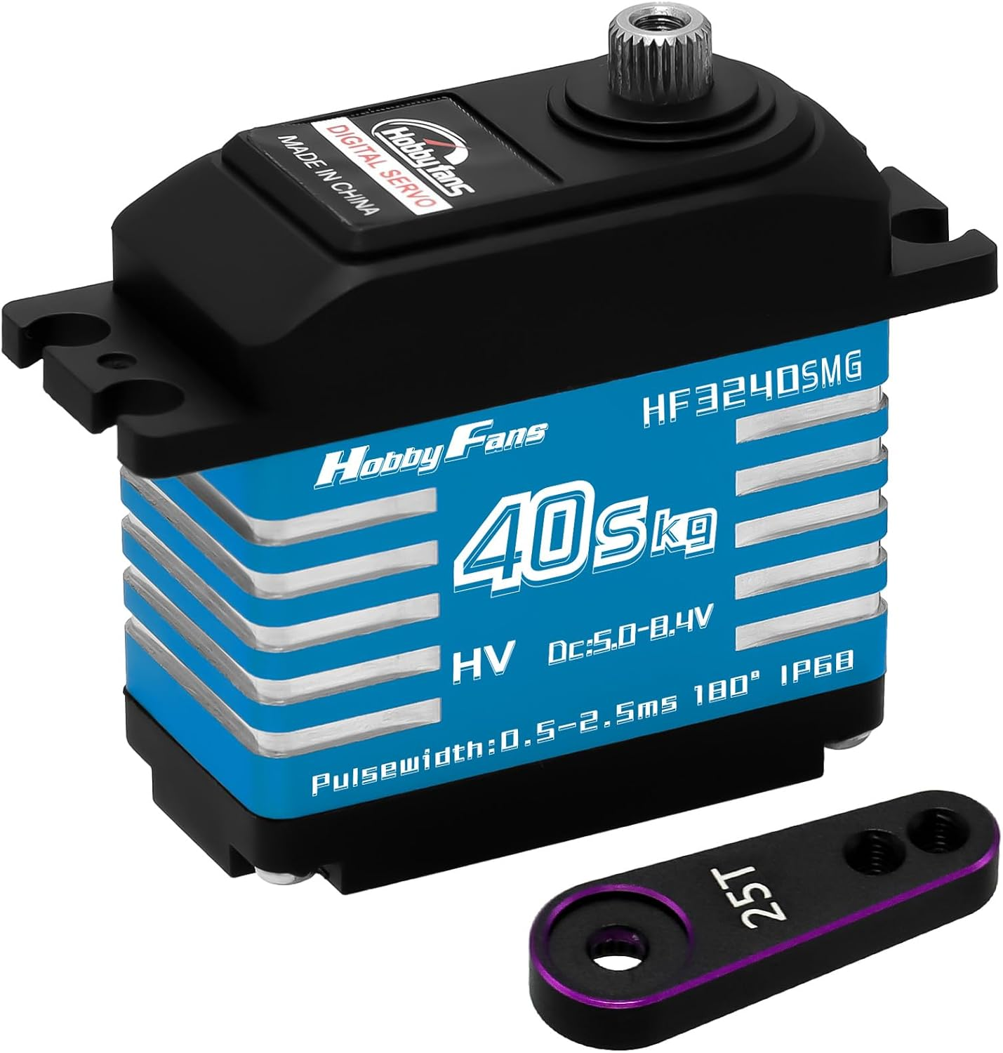 Hobby Fans RC Digital Servo, IP68 Waterproof 40KG Metal Gear Servo High Torque Servo with 25T Servo Horn for 1/12 1/10 1/8 RC Car RC Crawler Robot Boat (Blue)