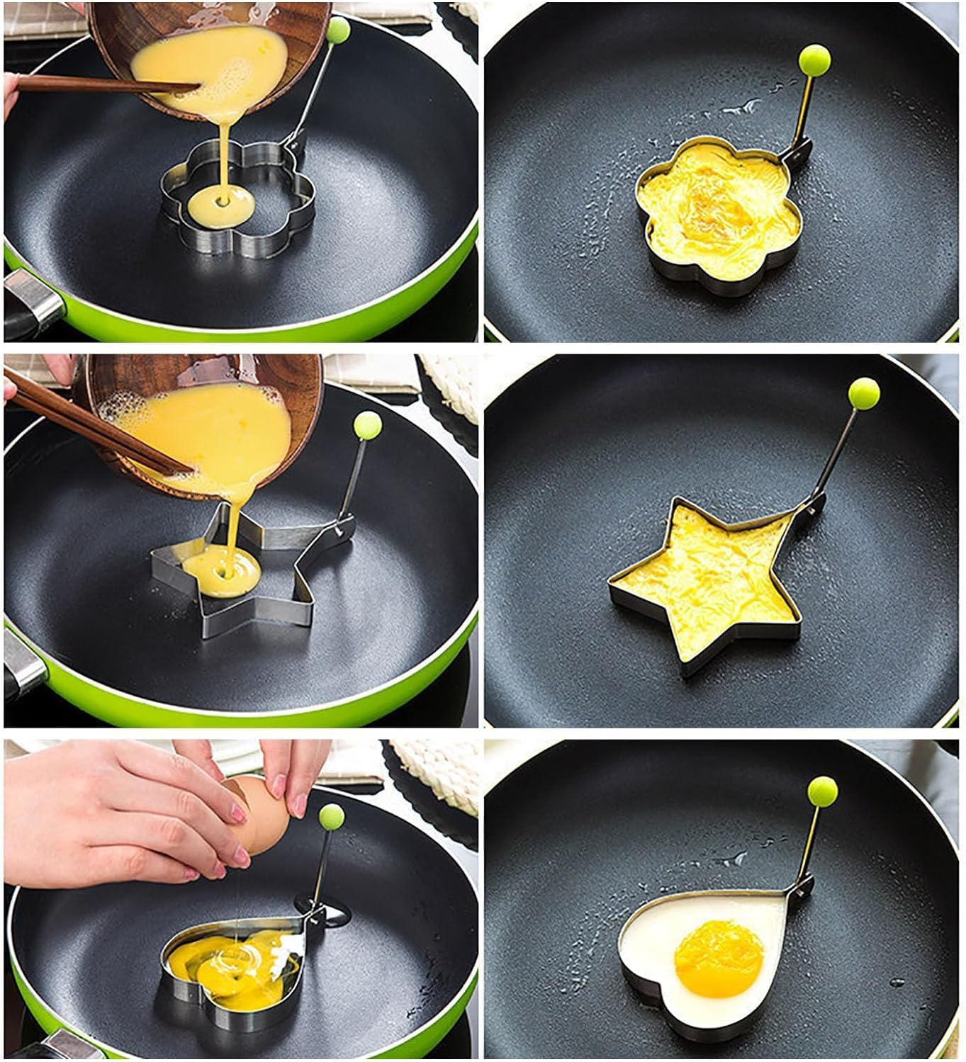 Stainless Steel Egg Shaper Cooking Kitchen Tools Pancake Mold, 6Pcs Stainless Steel Egg Ring Molds,Stainless Steel Fried Egg Pancake Shaper Omelette Mould Frying Egg Ring Pancake Mold Egg Cooking Tool