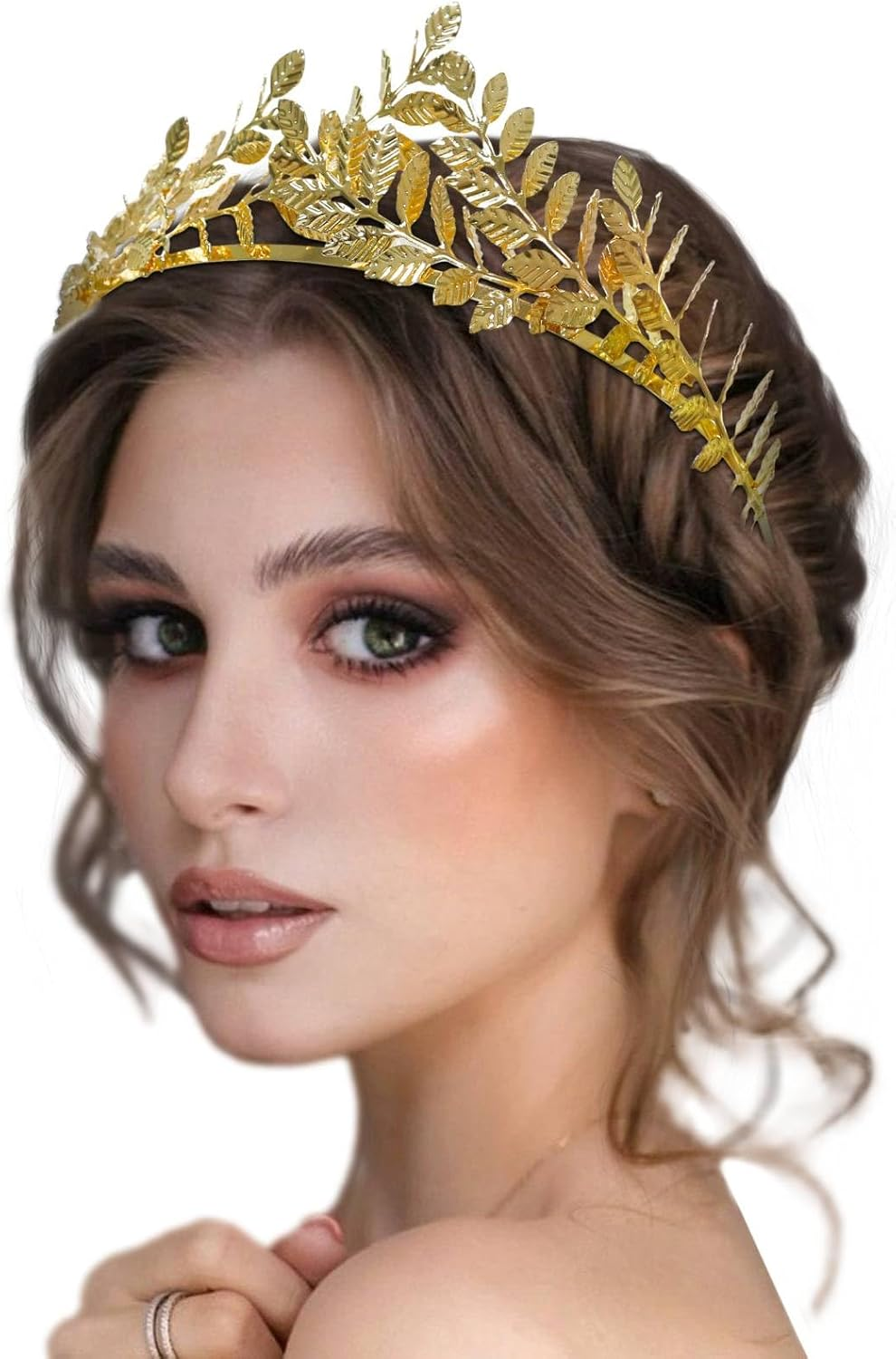 WOVOWOVO Gold Leaf Crowns for Women Girls Bride Wedding Tiaras Hair Accessories Bridal Headband Headpiece Greek Goddess Cosplay Photo Prom image number 5