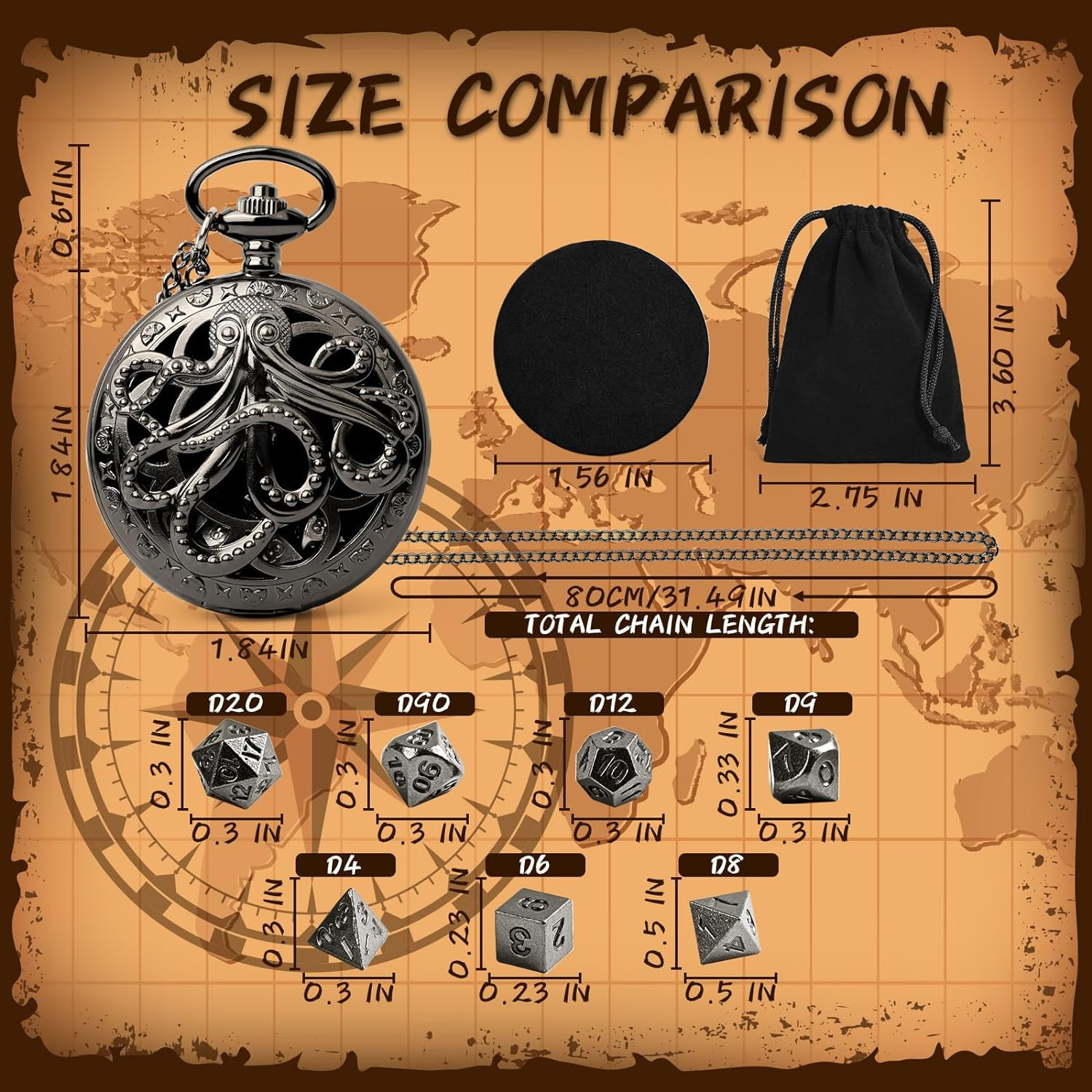 Mini DND Dice Set with Pocket Watch Shell, 7PCS Polyhedral Metal Dice Set Perfect for Dungeons and Dragons Gifts, MTG, Role Playing Board Games Accessory (Zy01-Black) - Zy01-Red Copper image number 4