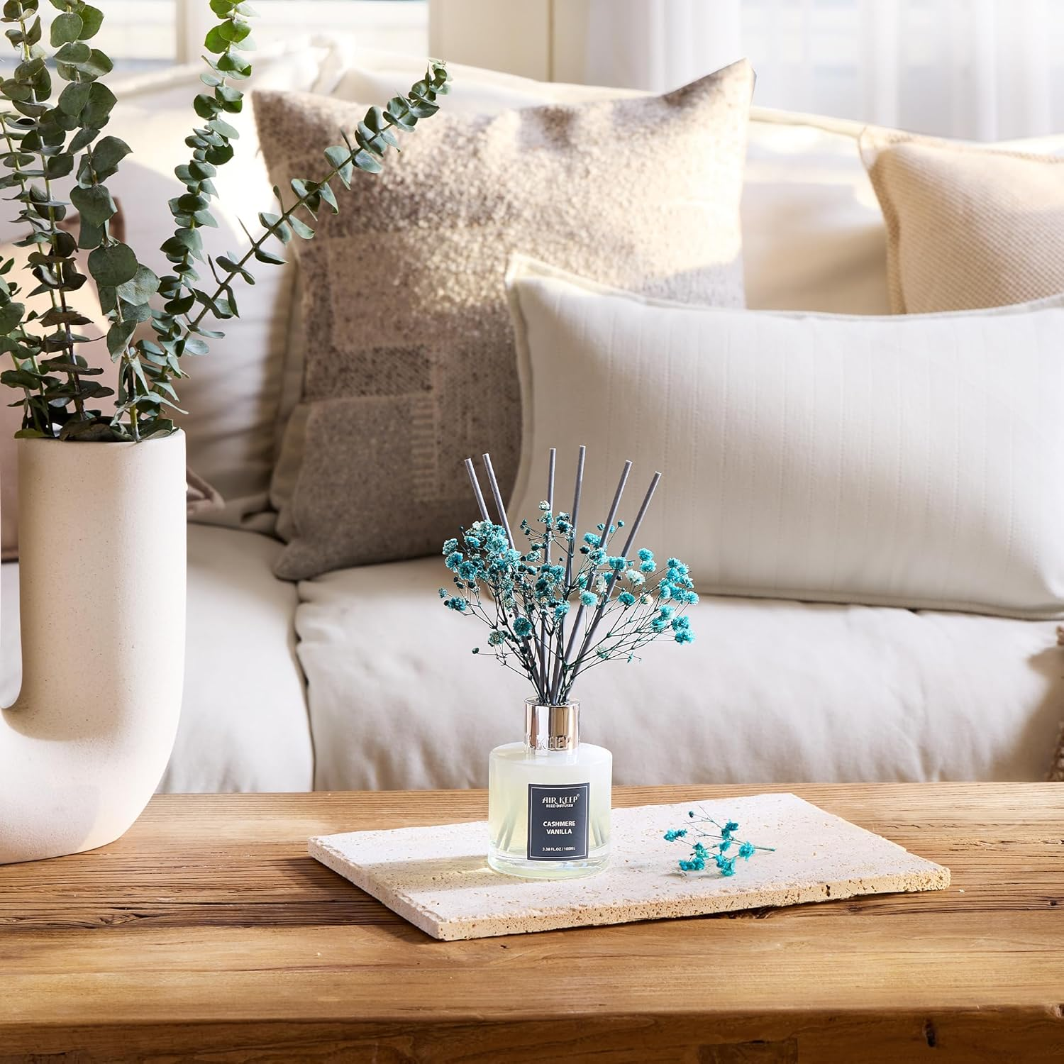 Airkeep Reed Diffuser Set, Cashmere Vanilla Home Fragrance, 100Ml Reed Diffuser with 8 Sticks, for Bathroom & Living Room Decor