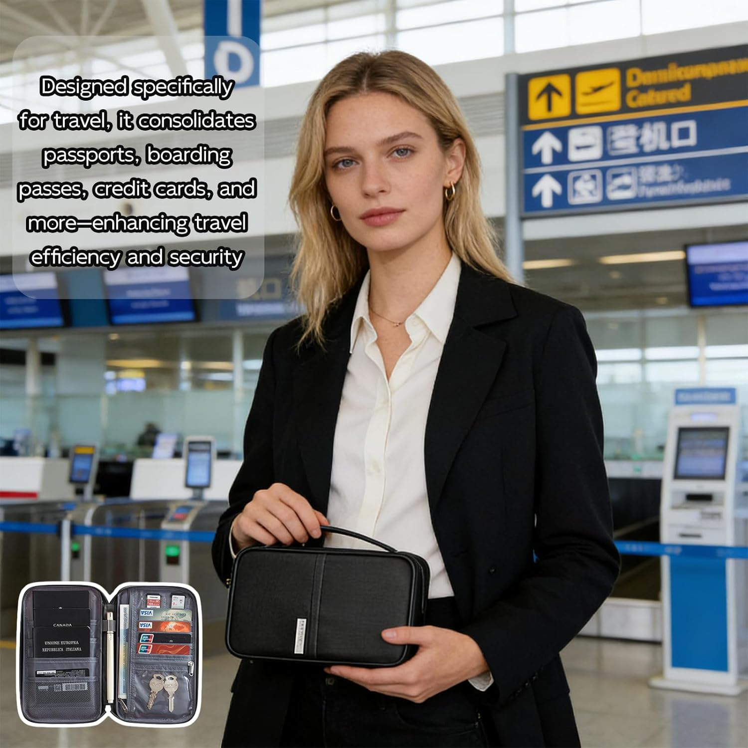 Travel Passport Wallet Family Passport Holder with RFID Blocking and Waterproof Features - Document Organizer for Men and Women, Compact and Stylish, Black