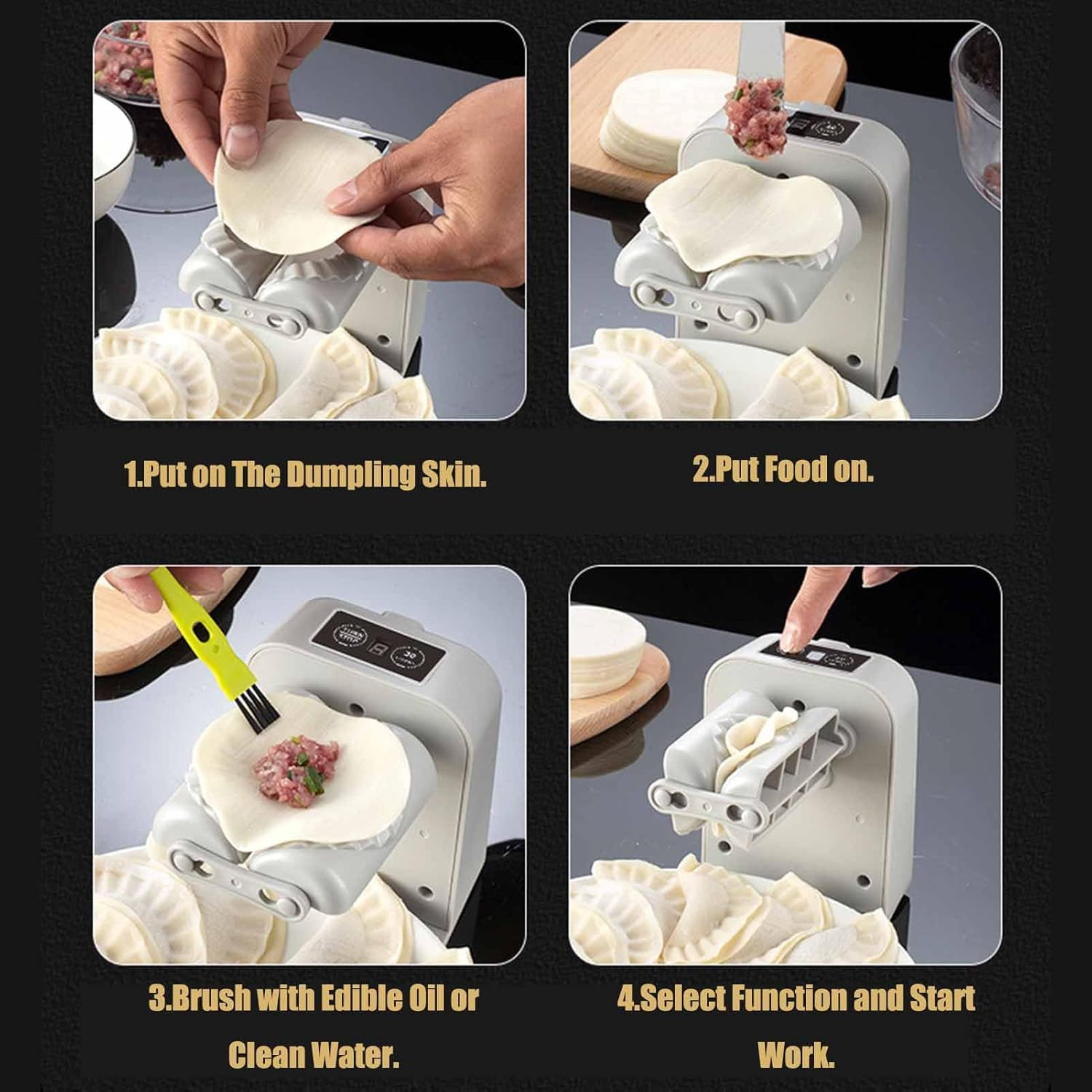 Electric Dumpling Maker Machine - Automatic, Easy-To-Use Home Appliance with Spoon and Brush, Two Modes for Quick Preparation (Grey) image number 2