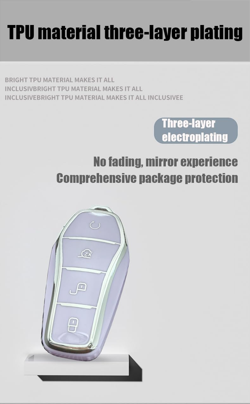 TPU Key Fob Cover with Keychain Fit for BYD Han Ev Tang Dm / Qin plus 4 Button Key Case Protector Key Cover Purple - Purple image number 4