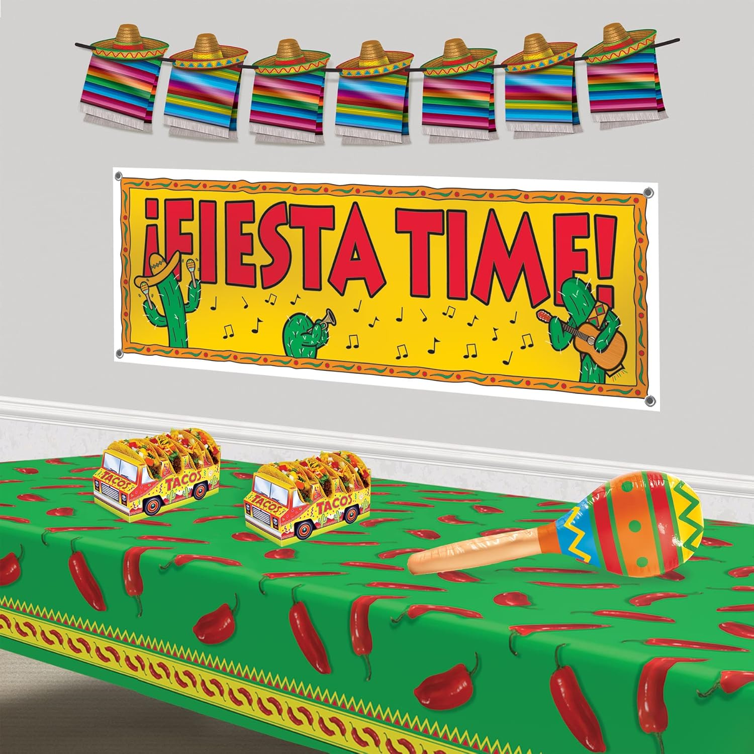 Beistle 2 Piece Inflatable Maracas for Fiesta Parties, Cinco De Mayo and Mexican Theme Decorations, 30", Multicolor