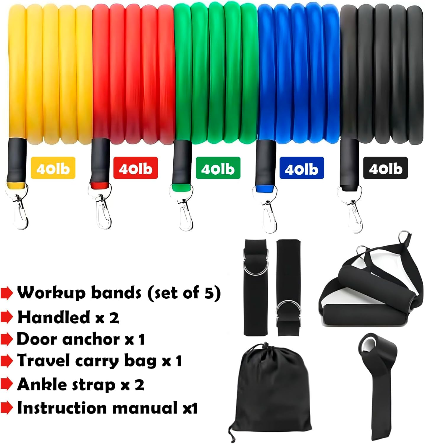 Meikurs Resistance Bands Set, Exercise Tubes with Handles, Door Anchor and Ankle Straps,Storage Bag, for Indoor and Outdoor Sports, Fitness, Suspension, Home Gym, Yoga image number 6