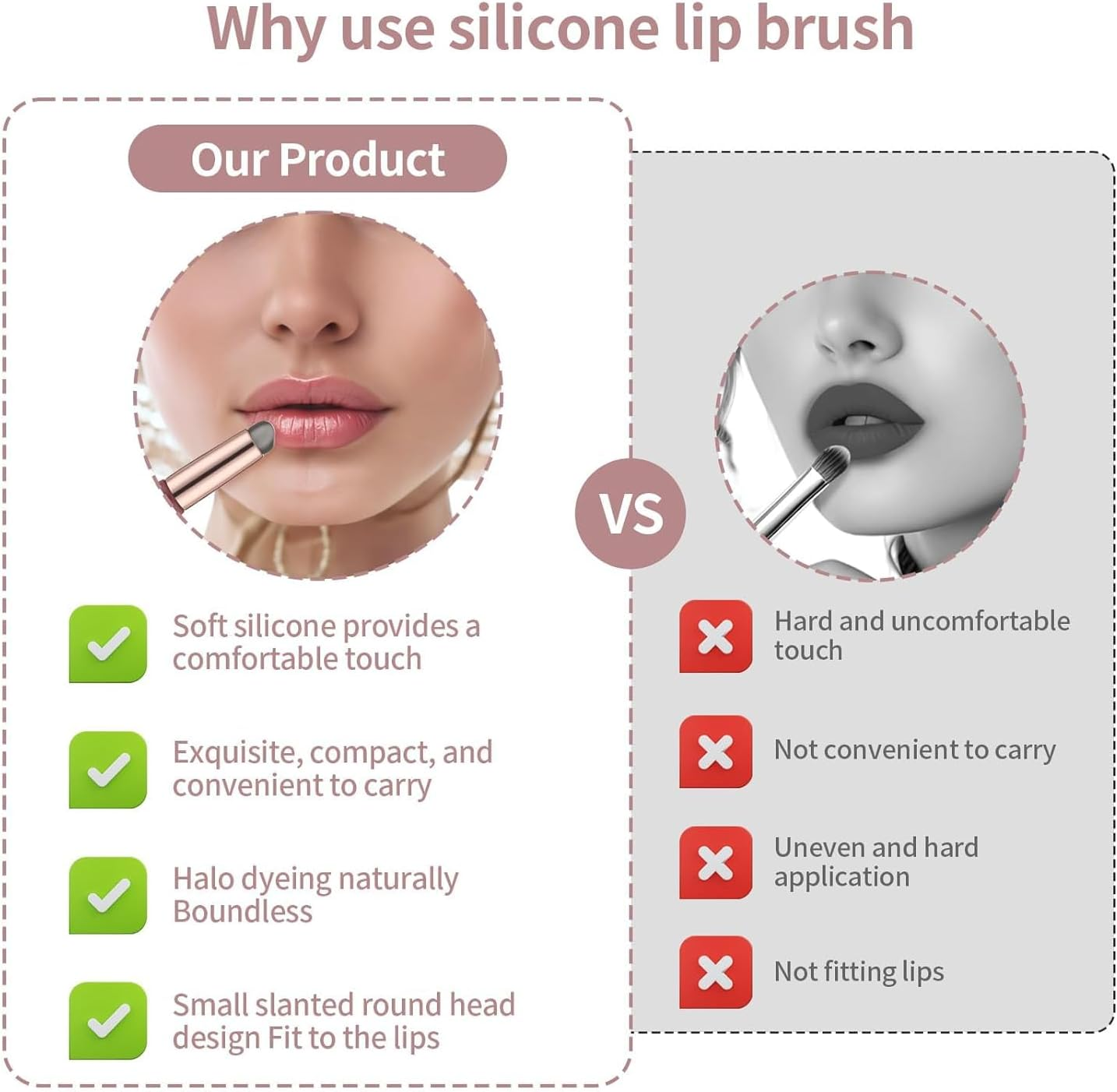 2 Pcs Silicone Lip Brush round Head Applicator - Reusable Nail Chrome and Concealer Makeup Brushes image number 6