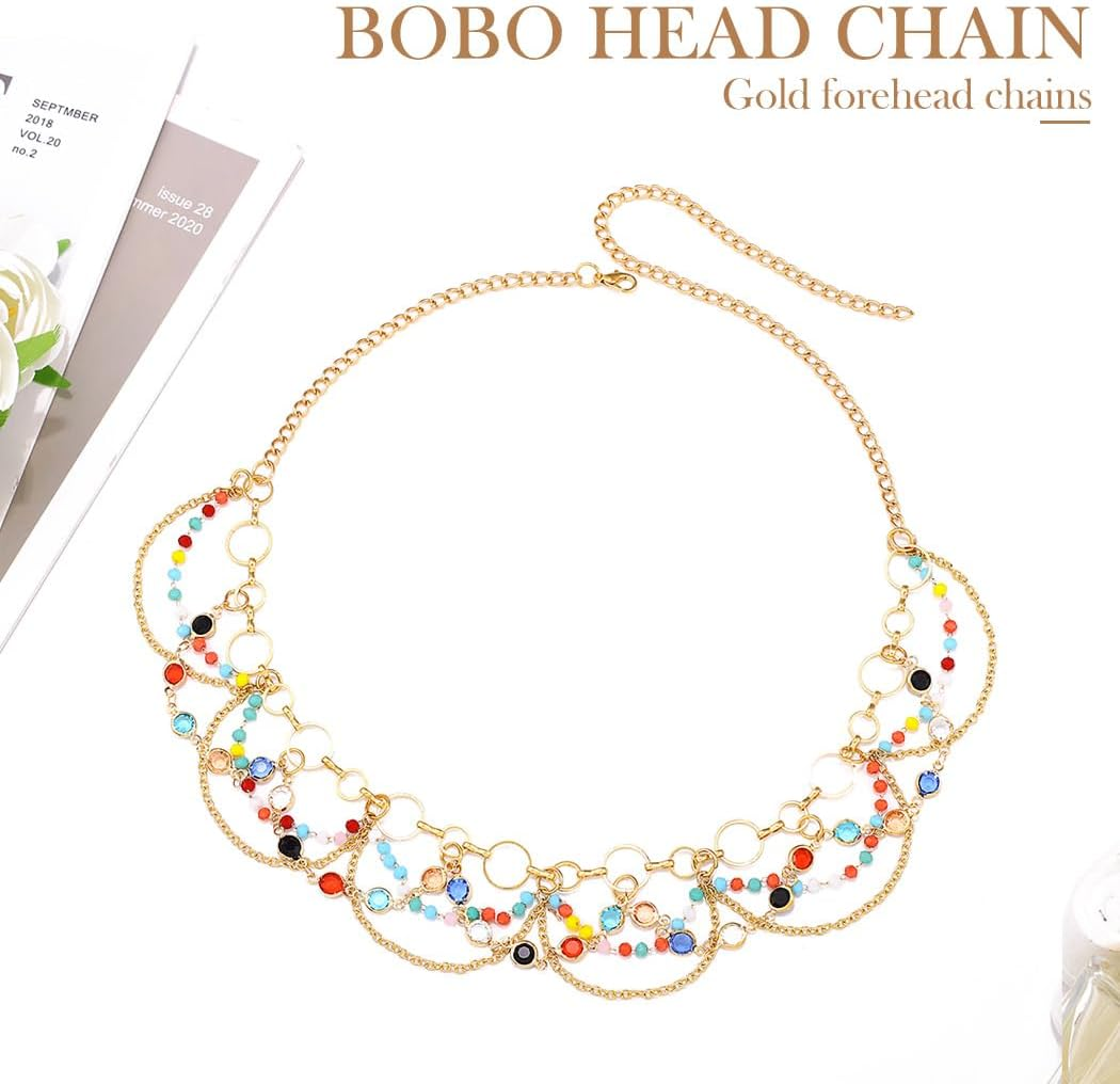 Fashband Boho Head Chain Gold Tassel Headpiece Tassel Beads Bridal Wedding Hair Accessories for Women