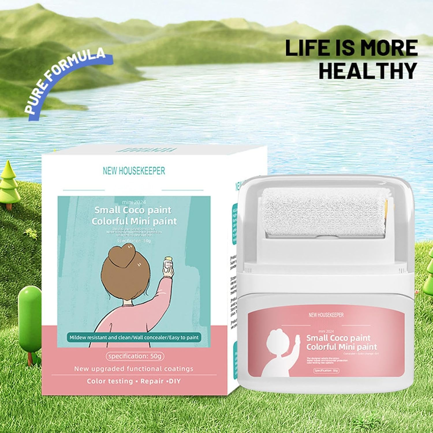 White Paint for Wall | Portable White Paint with Integrated Paint Roller - Scratch Repair Paint, Wall Repair Tool for Wall, Door, Cabinets, Wood, Furniture image number 4