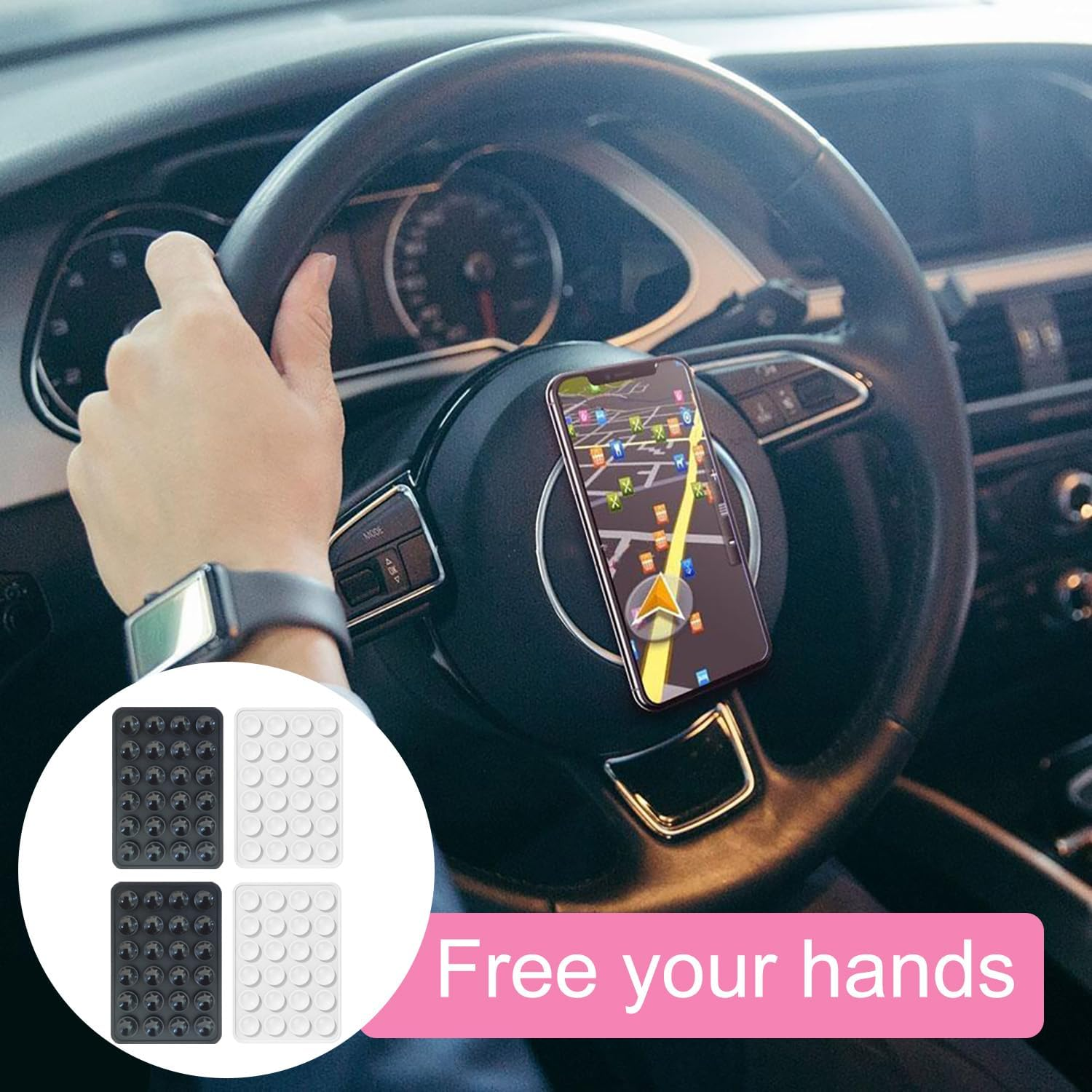 Mobile Phone Suction Cup, Silicone Suction Cups for All Mobile Phone Models, 4 Non-Slip Mobile Phone Holders for Selfies and Videos, Hands-Free, Durable and Easy to Use (2 Black + 2 White)