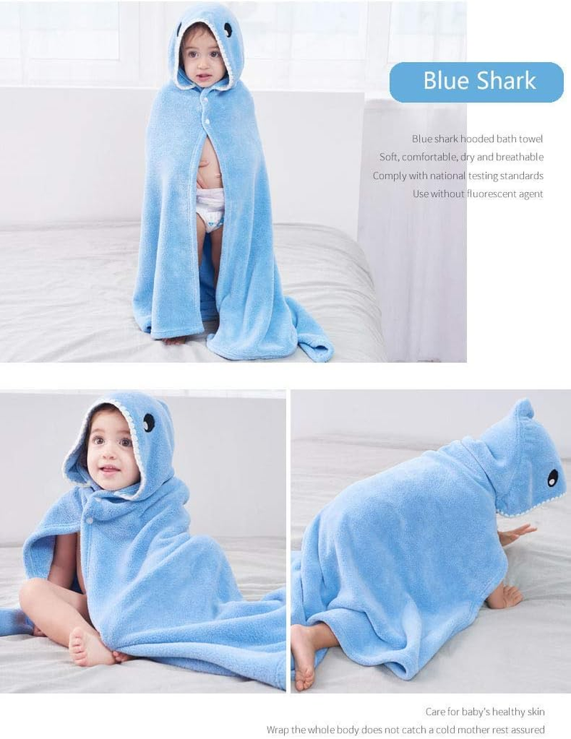 Shark Hooded Bath Towel Poncho for Kids, Ultra Soft Towel Wrap, Extra Large Size 28X55 Inch, Absorbent Bathrobe &ndash; SZTTY (Blue) image number 6