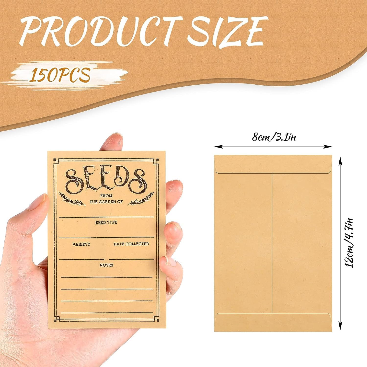 150 Pcs Small Envelopes for Seeds, Seed Envelopes, Seed Storage Envelopes, Resealable Seed Packets Envelope, Seed Packet Envelopesfor Collection of Flower Vegetable Seeds (Yellow) image number 1