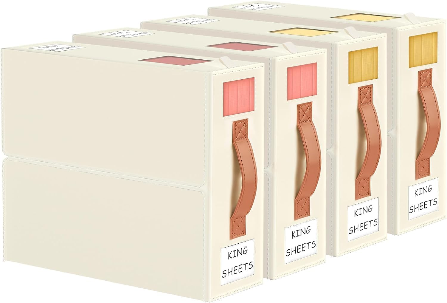 Foldable Bed Sheet Organizers and Storage - 4 Pack with PU Leather Handles, Bedding Set Organizer for Bed Sheets, Pillowcases, Linen Closet, Clothes & Towels image number 5