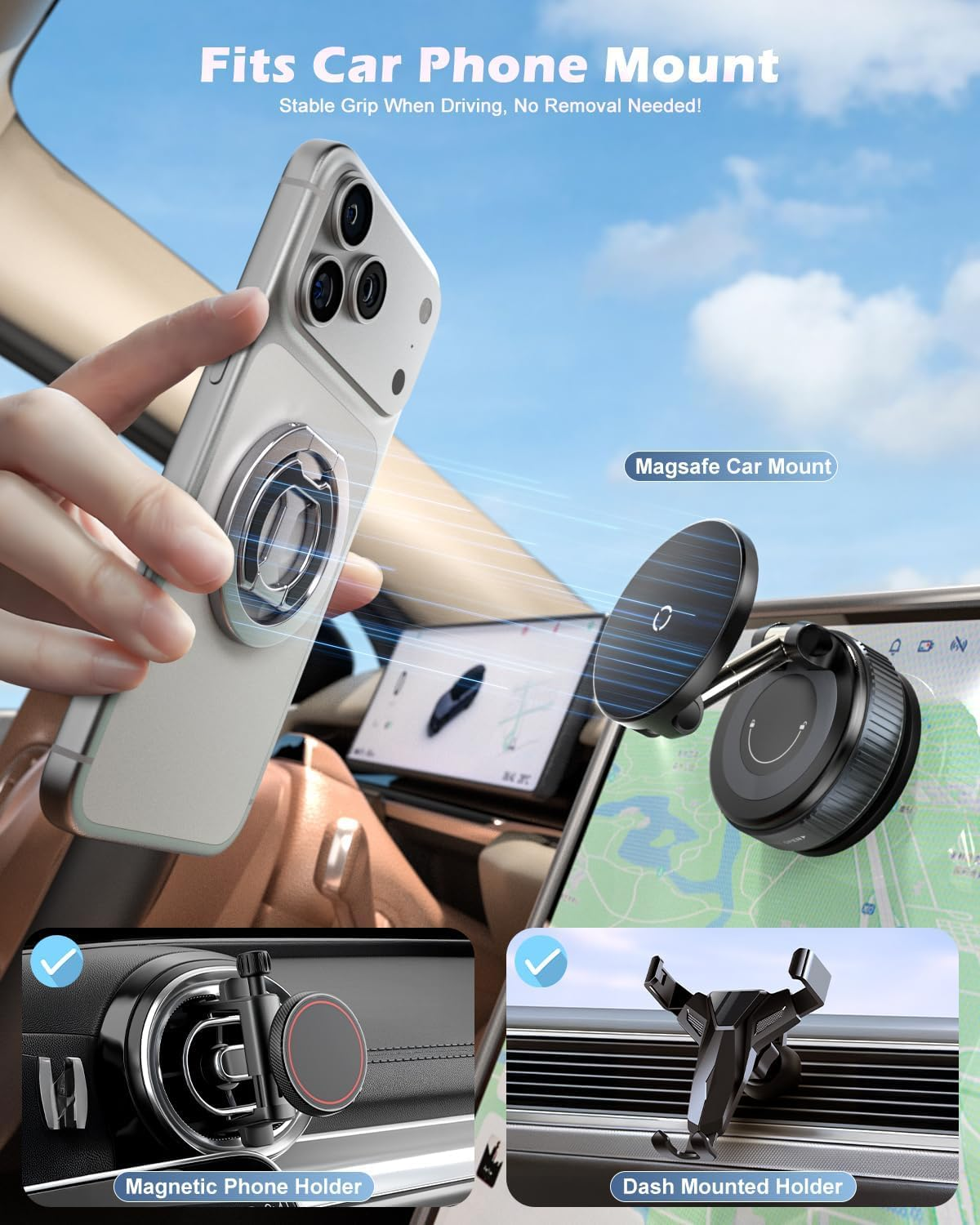 Cloudvalley Magnetic Phone Ring Holder for Magsafe, Dual-Sided Removable Phone Grip with 360&deg;Rotating Kickstand, Strong Magnet for Iphone 17 16 15 14 13 12 Series & Magnetic Car Mounts, Gray - Silver image number 7