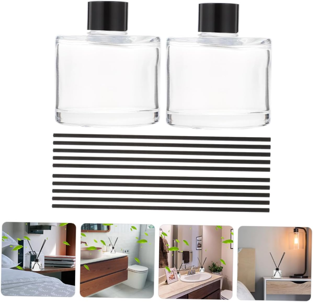 Alipis 50Ml Square Glass Perfume Diffuser Bottle Set Black 16Cm Reeds, Refillable Essential Oil Aromatherapy Diffuser for Home and Desktop Decoration image number 5