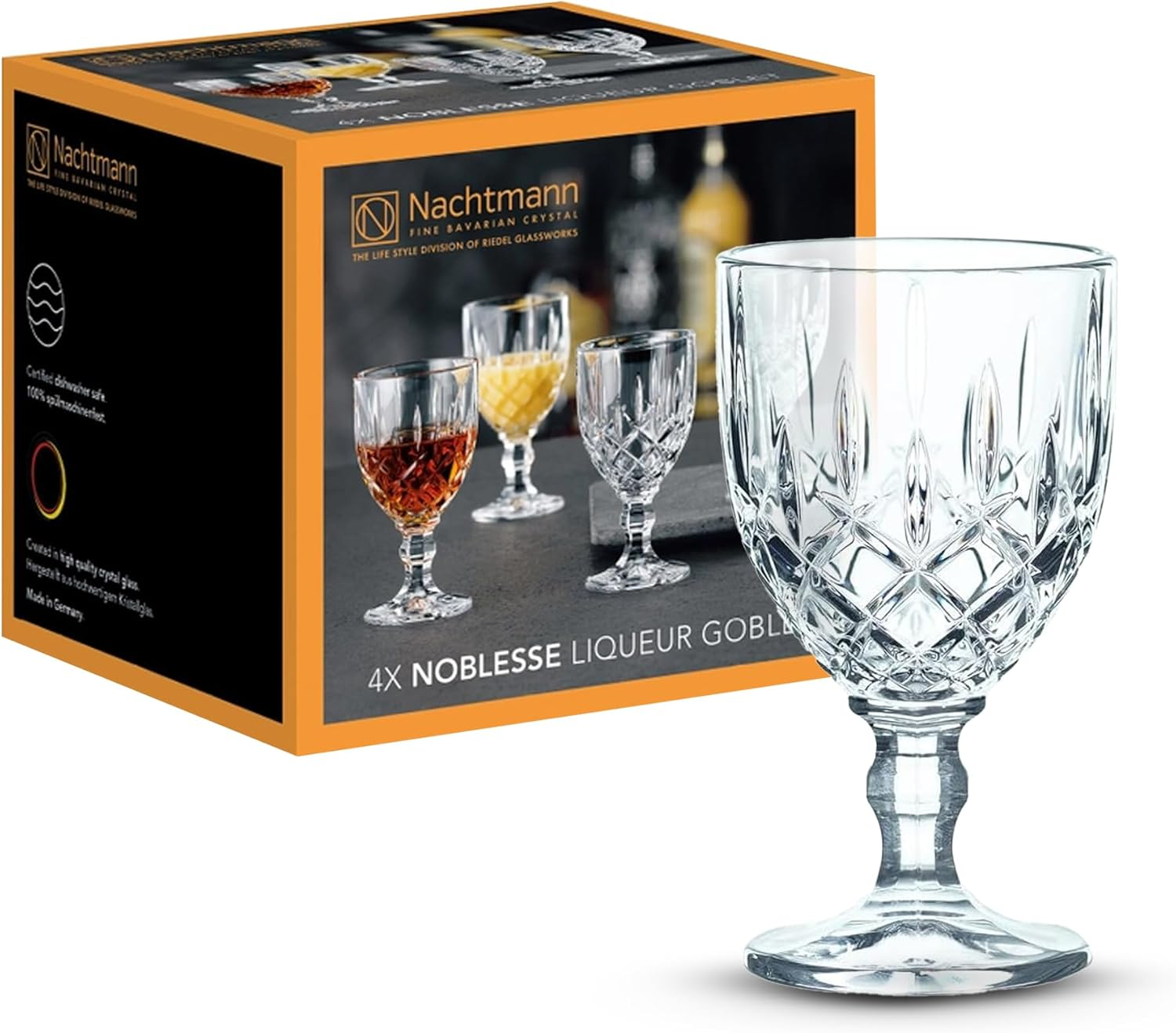 Nachtmann Noblesse Liqueur Goblet Glass, Clear &ndash; Classic Crystal Barware for Spirits & Aperitifs &ndash; Dishwasher-Safe Machine-Made Glass &ndash; 57 Ml Capacity (Pack of 4)
