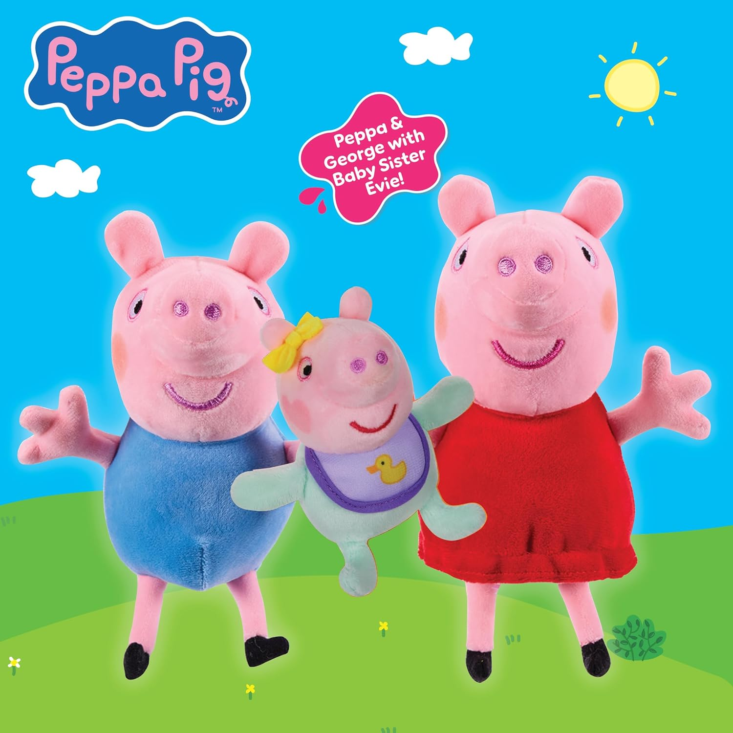 Peppa Pig Plush Toy Set, Soft Polyester Siblings Pack with Peppa, George & Baby Evie, 18Cm X 11Cm X 22Cm, Ages 18+ Months, 0.26Kg image number 2