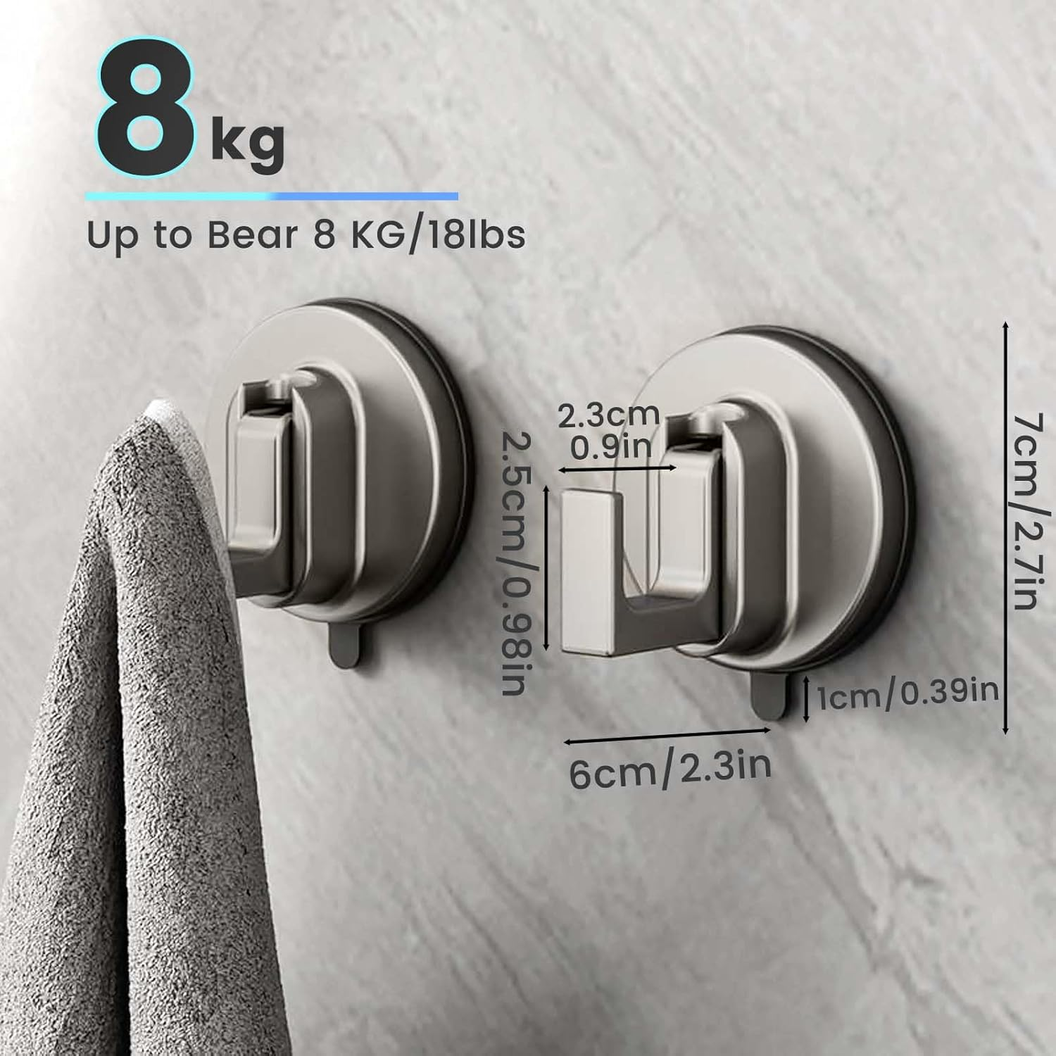 Daily Treasures 2PCS Space Aluminum Suction Hooks (18 Lbs),Stainless Steel Suction Cup Hooks for Shower,Vacuum Suction Hooks for Bathroom,Removable Heavy Duty Hooks,Reusable Towel Hooks Kitchen image number 1