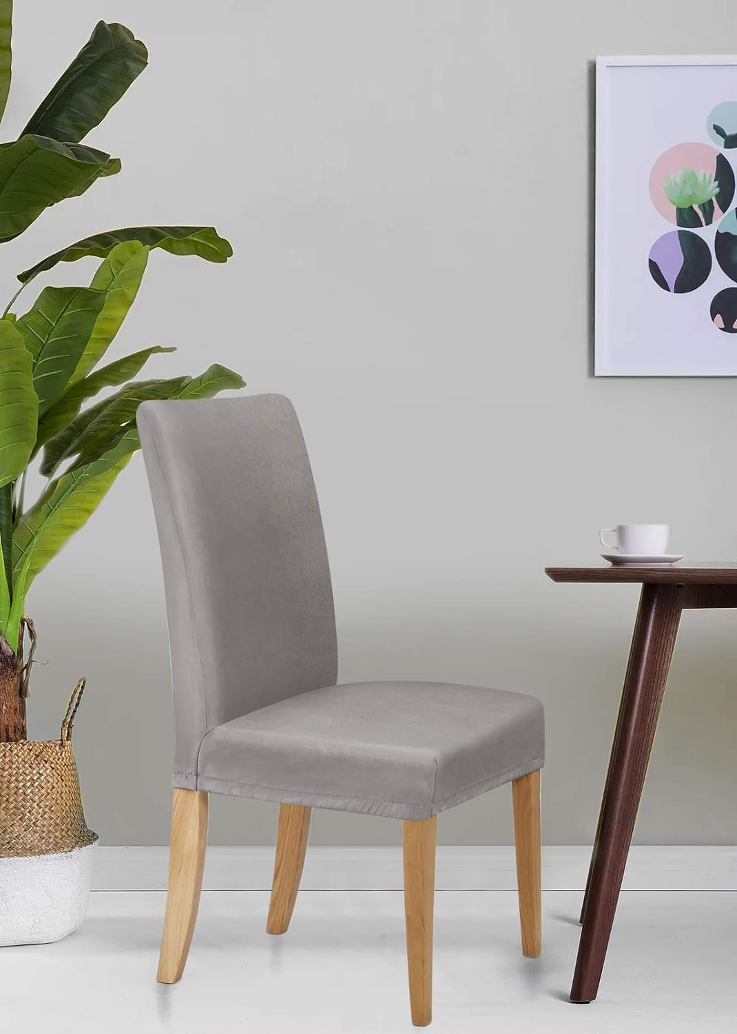Sherwood Home Premium Faux Suede Eco-Friendly Durable Luxuriously Smooth to Touch Stretchable and Easy to Maintain Fabric Easy to Install Anti-Slip Dining Chair Cover Protector (1 Seater) - Silver - Charcoal image number 7